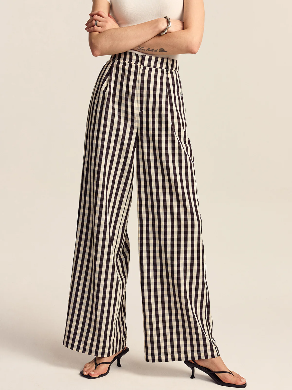 Gingham Wide-Leg Pants - Wholesalesil