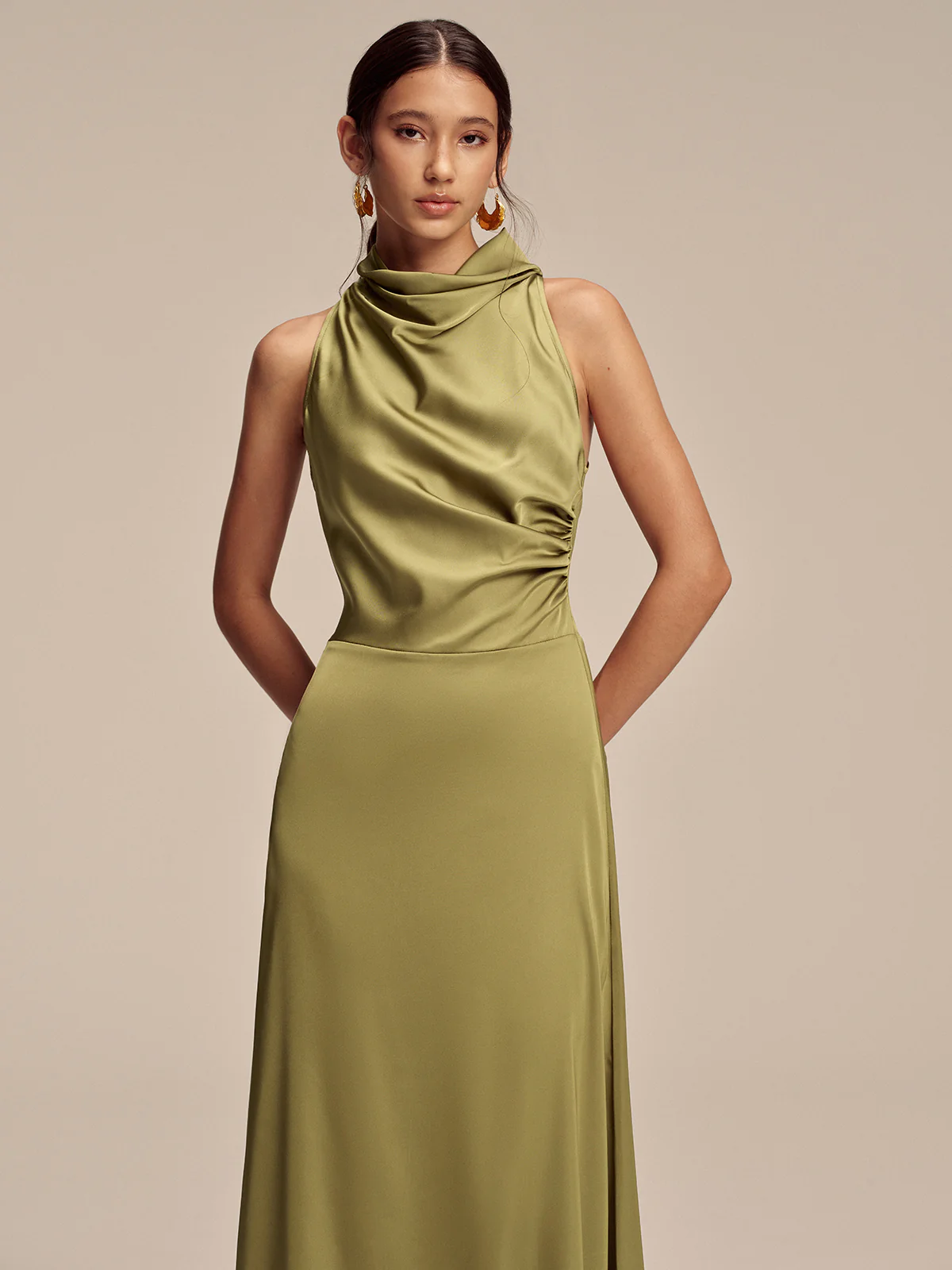 Satin Mock Neck Sleeveless Maxi Dress - Wholesalesil