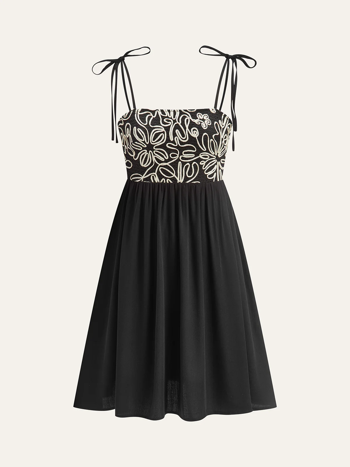 Embroidered Midi Dress with Tie-Up Straps - Wholesalesil