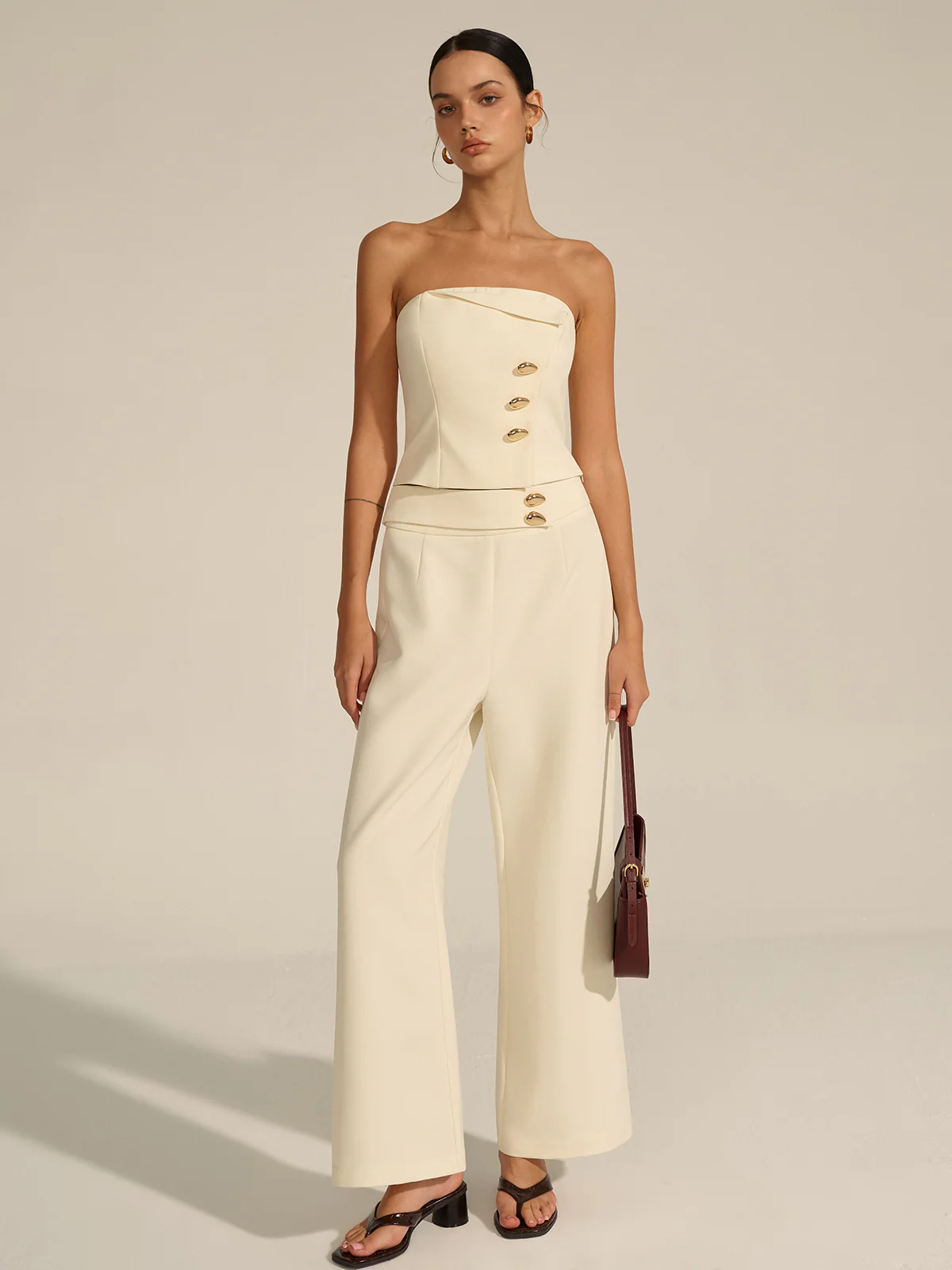 Metal Decor Mid-Waist Pants - Wholesalesil