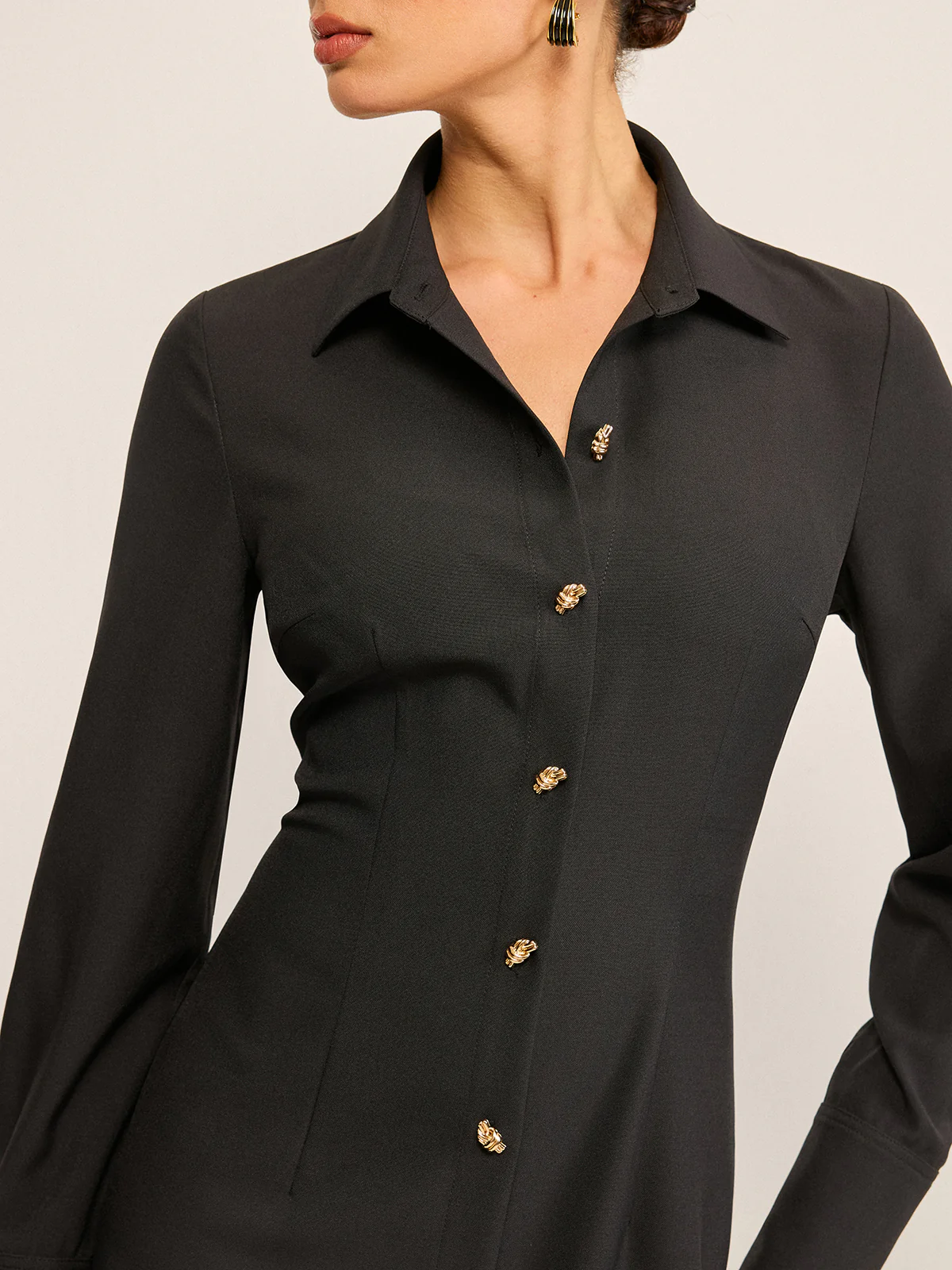 Long Sleeve Button-Front Shirt Dress - Wholesalesil
