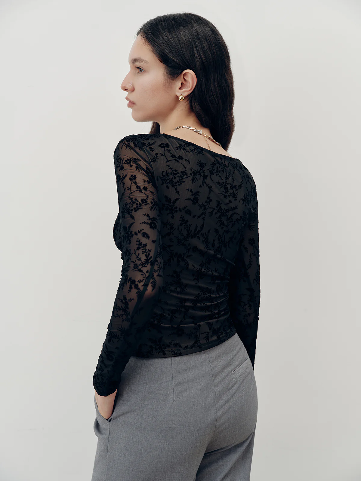 Floral Lace Long Sleeve T-Shirt - Wholesalesil