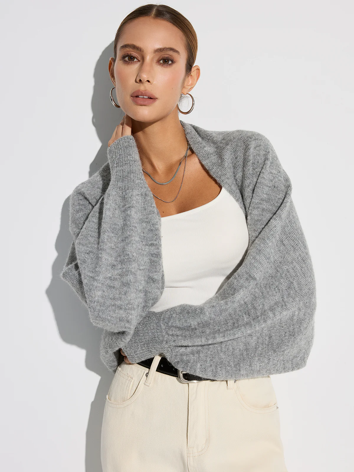 Wool Blend Oversized Batwing Sleeve Cardigan - Wholesalesil