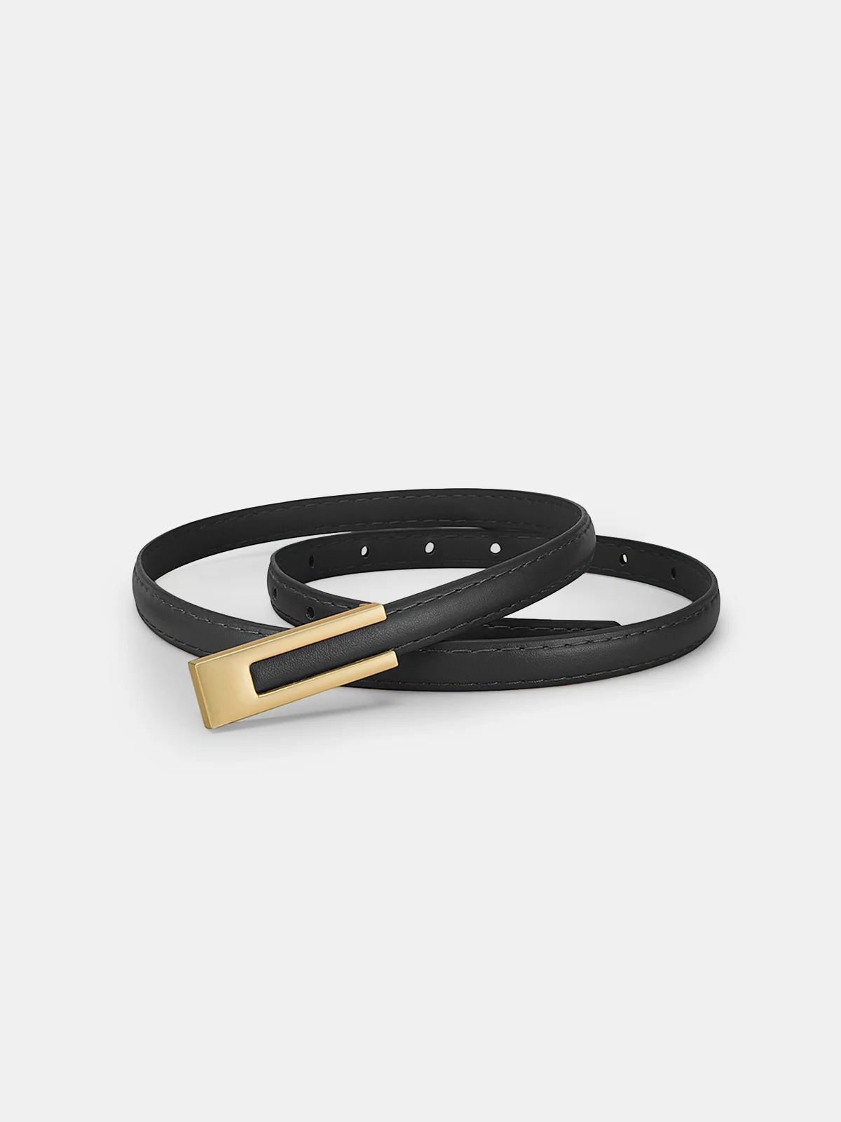 Golden Geometric Buckle PU Leather Thin Belt - Wholesalesil