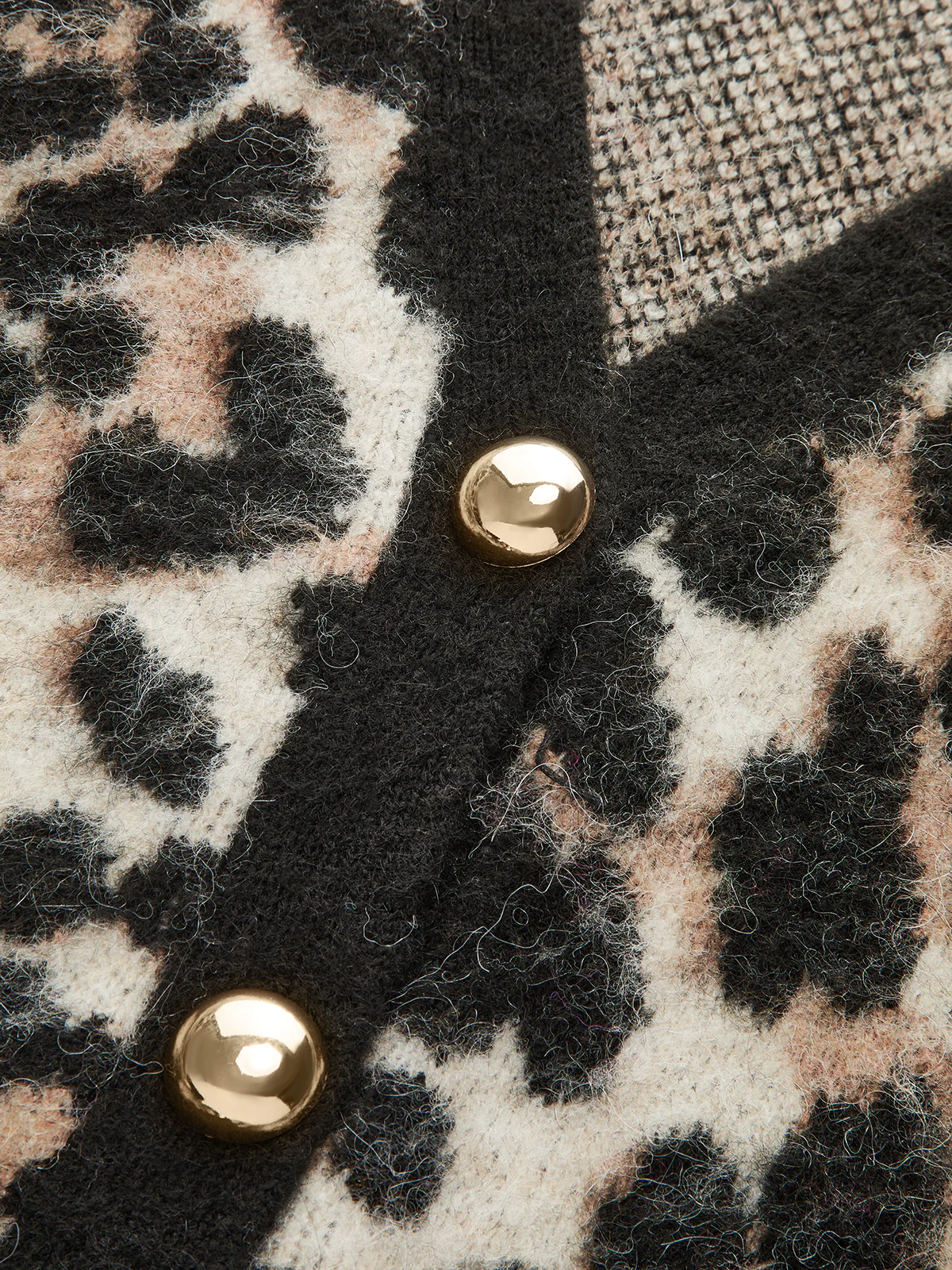 Wool Blend Leopard Print Metal Button Cardigan - Wholesalesil