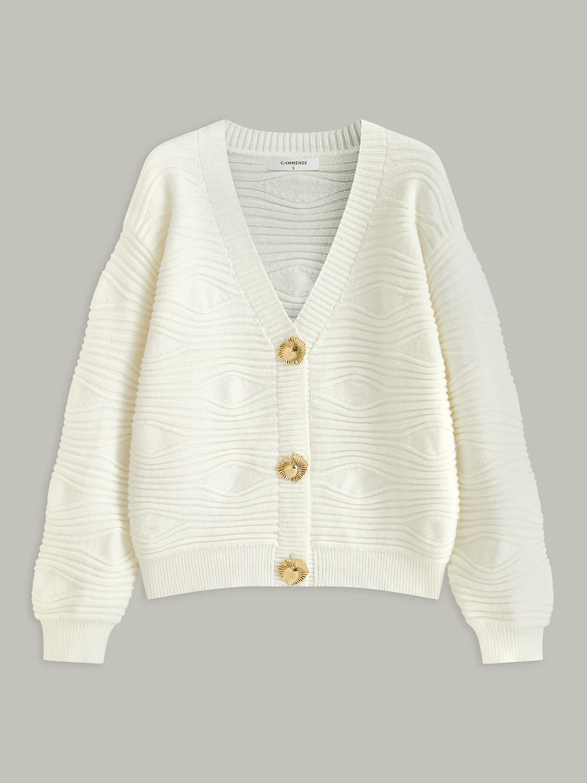 Metal Button Textured Knit Cardigan - Wholesalesil