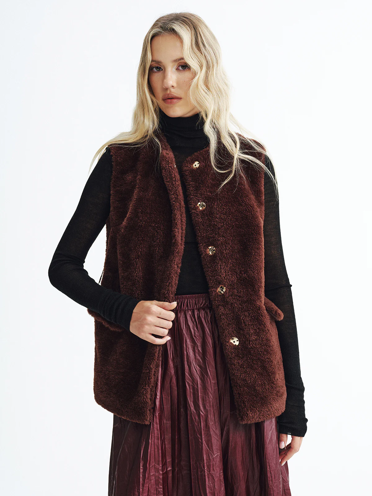 Faux Fur Belted Vest - Wholesalesil