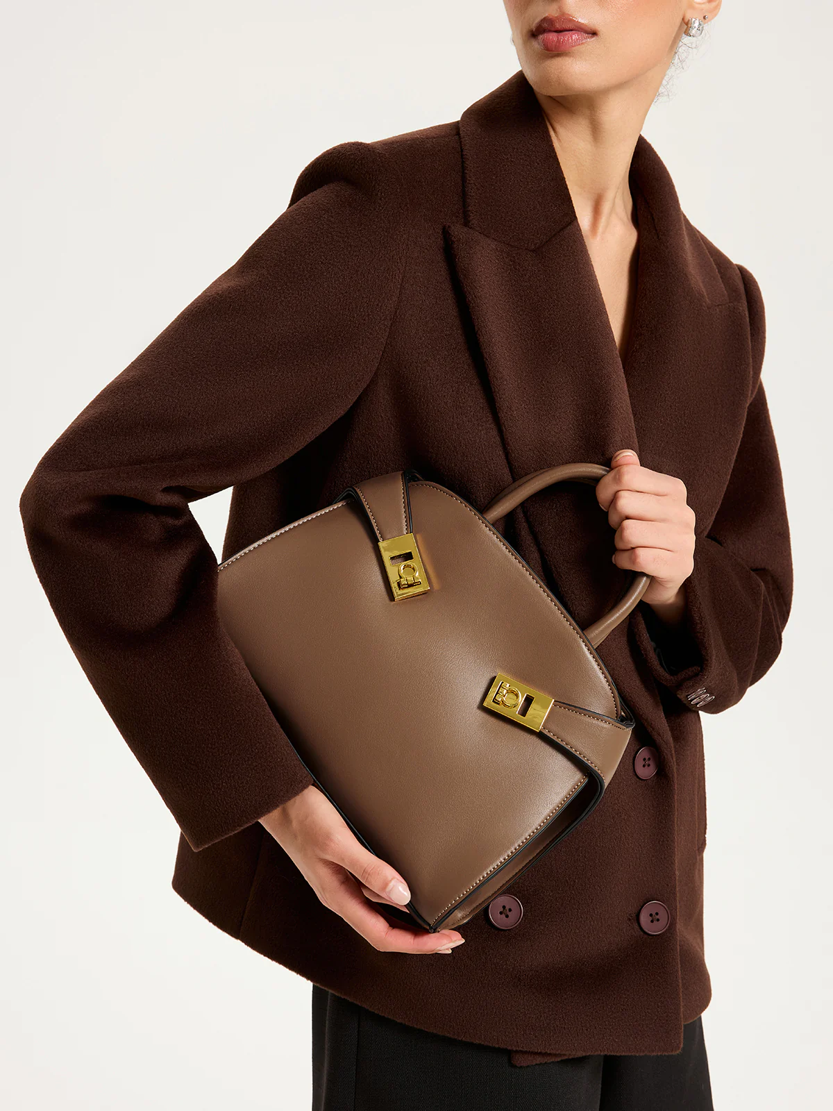 PU Leather Shell Top-Handle Bag - Wholesalesil