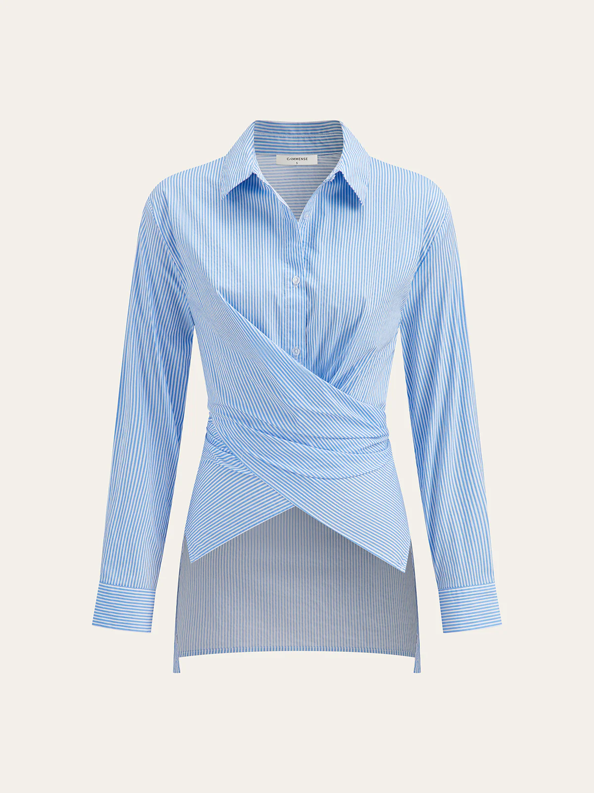 Striped Wrap Asymmetric Hem Shirt - Wholesalesil