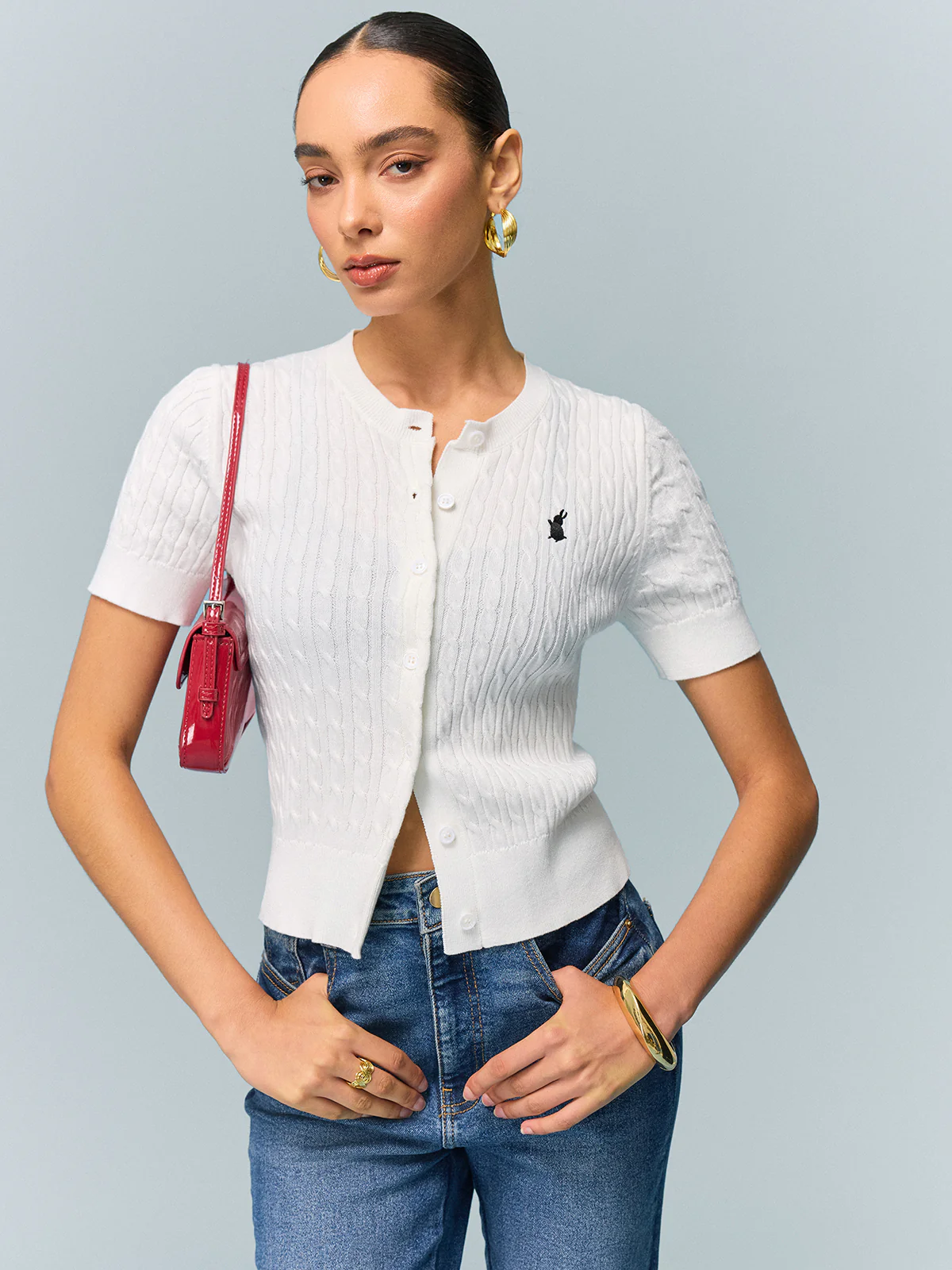 Cable Knit Short Sleeve Top - Wholesalesil