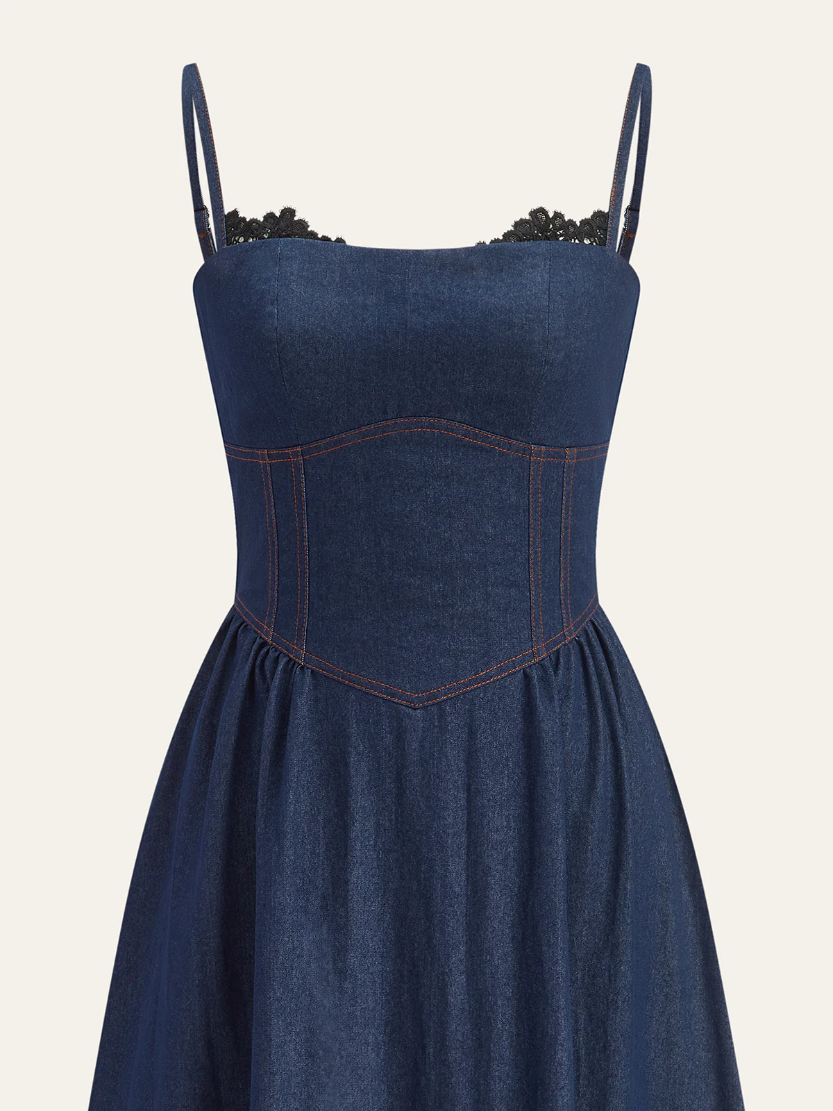 Lace Trim Denim Cami Maxi Dress - Wholesalesil