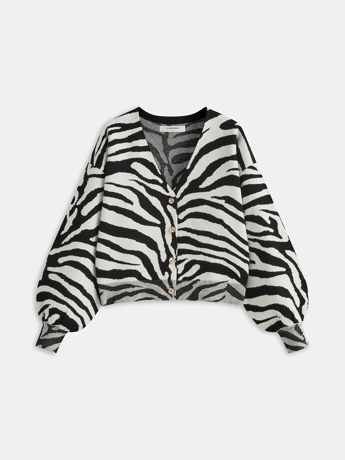 Zebra Print Puff Sleeve Cardigan - Wholesalesil
