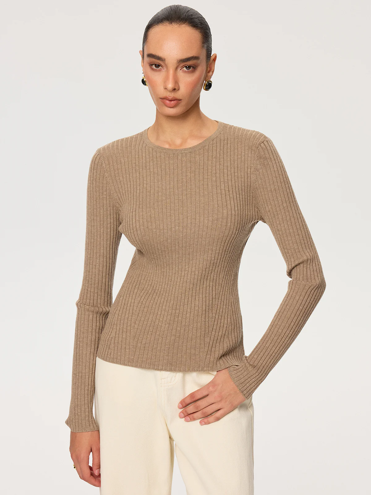 Ribbed Cut-Out Back Wool Blend Sweater - Wholesalesil