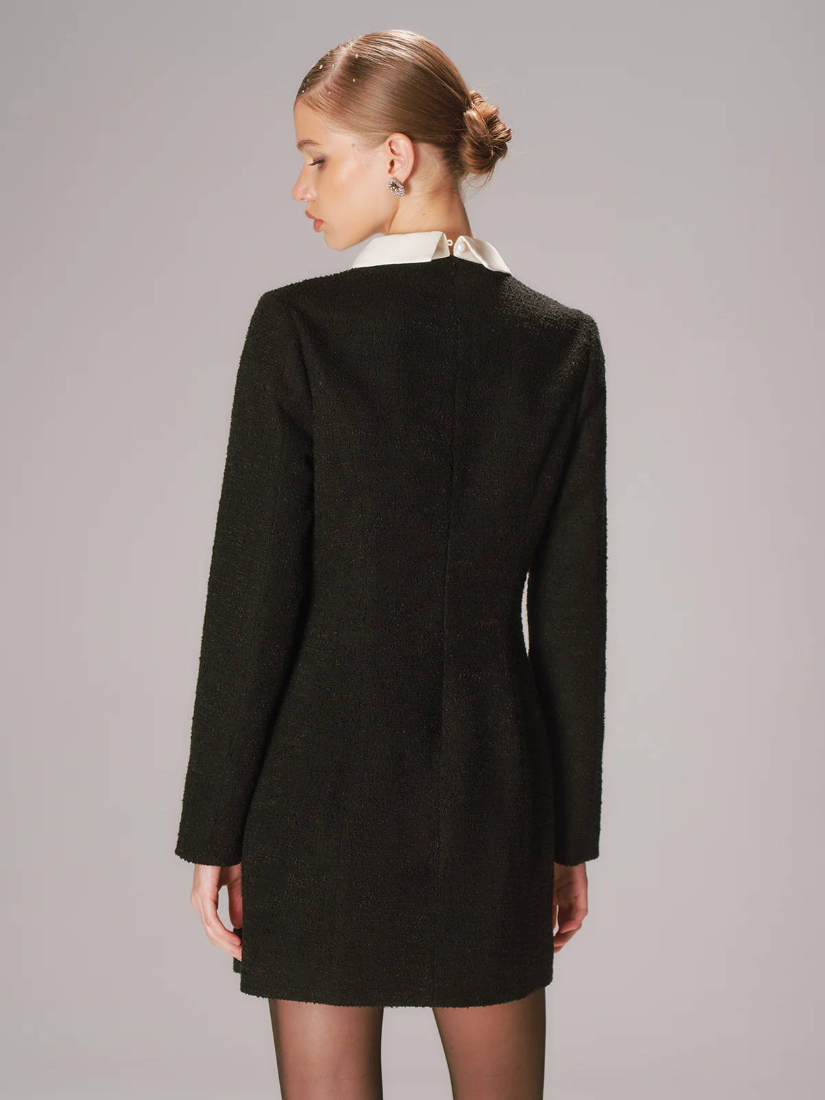 Contrast Collar Tweed Mini Dress - Wholesalesil