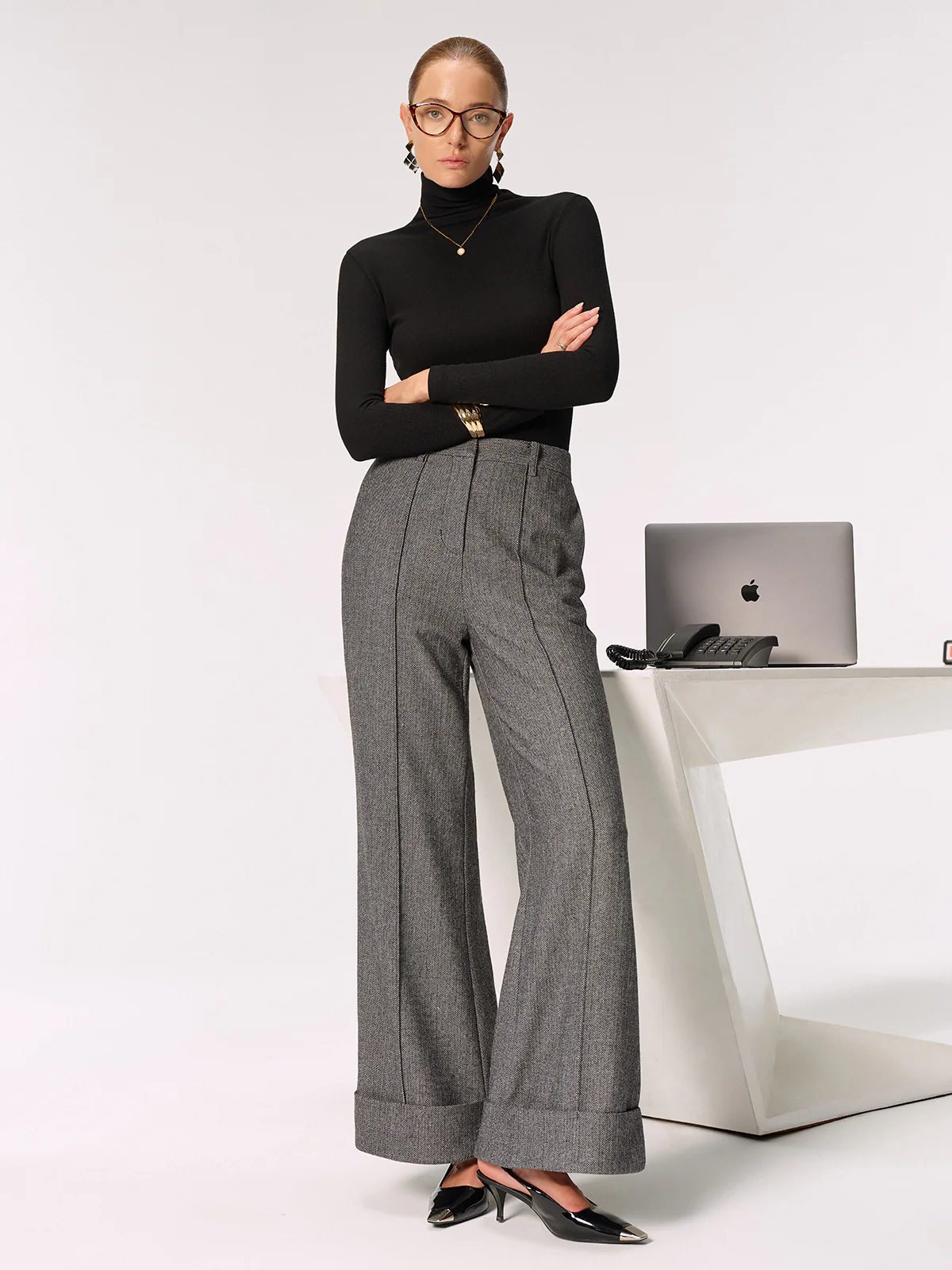 Mid-Waist Cuffed Wide-Leg Pants - Wholesalesil