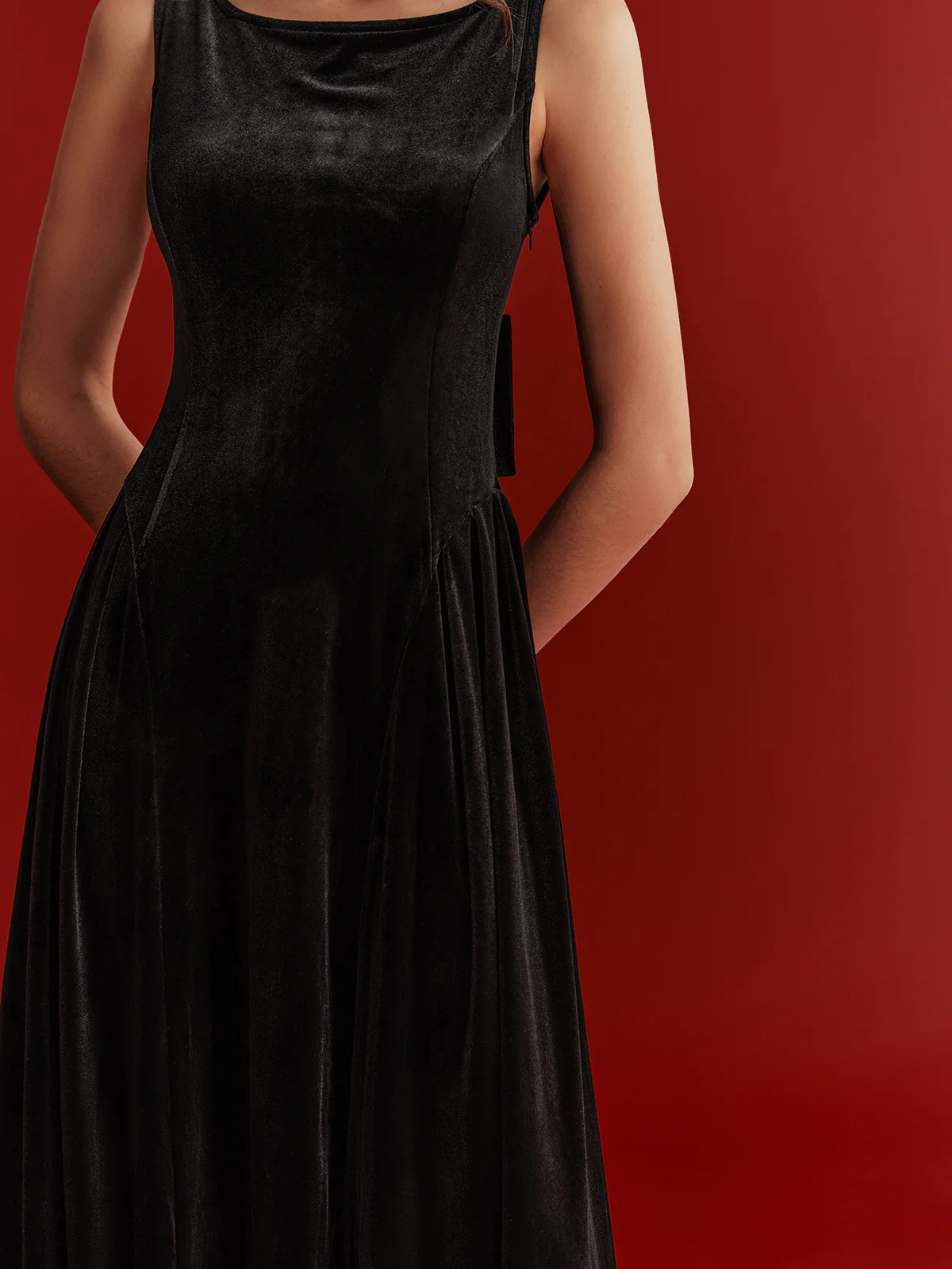 Mesh Back Bow Detail Velvet Maxi Dress - Wholesalesil