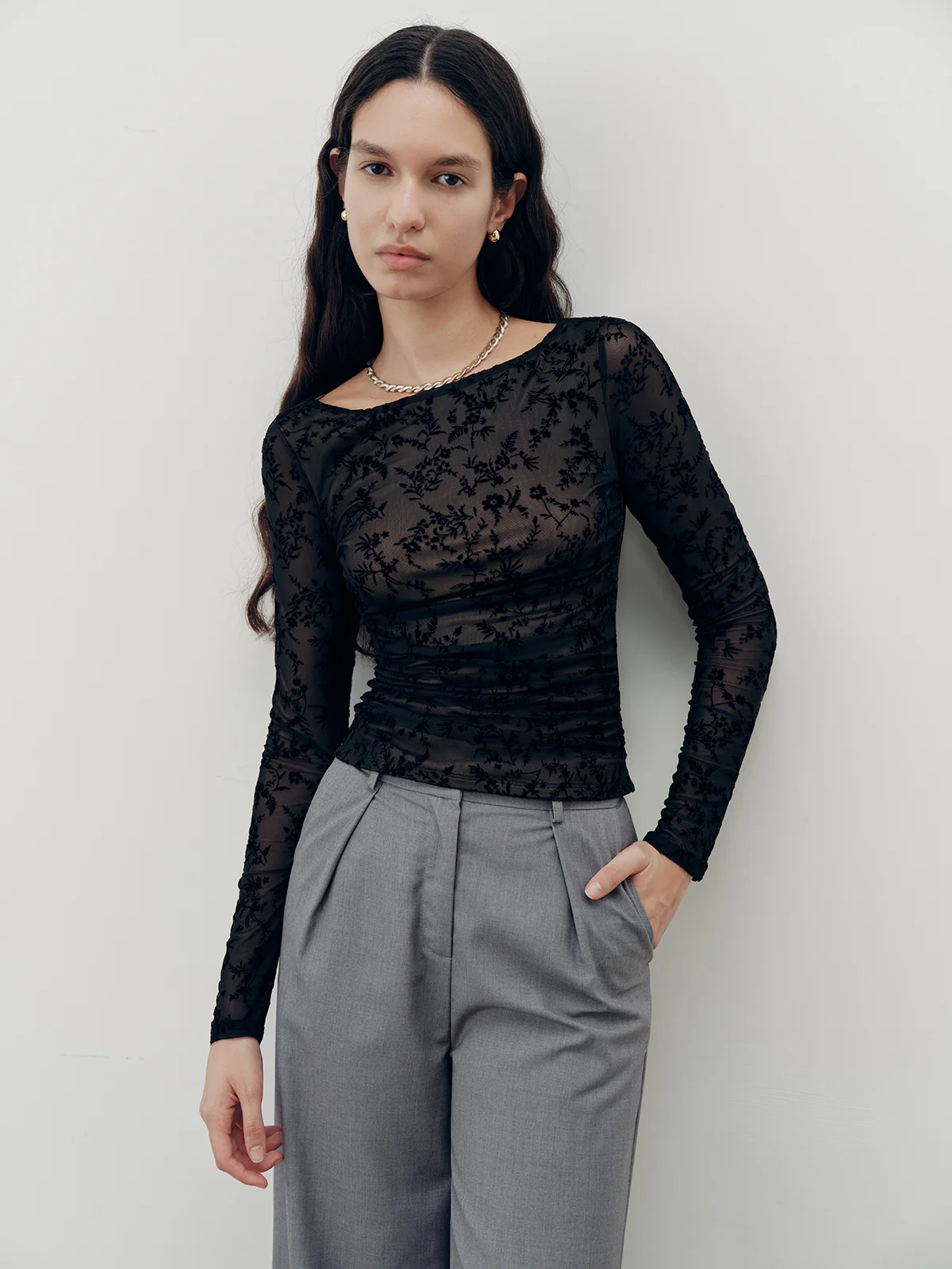 Floral Lace Long Sleeve T-Shirt - Wholesalesil
