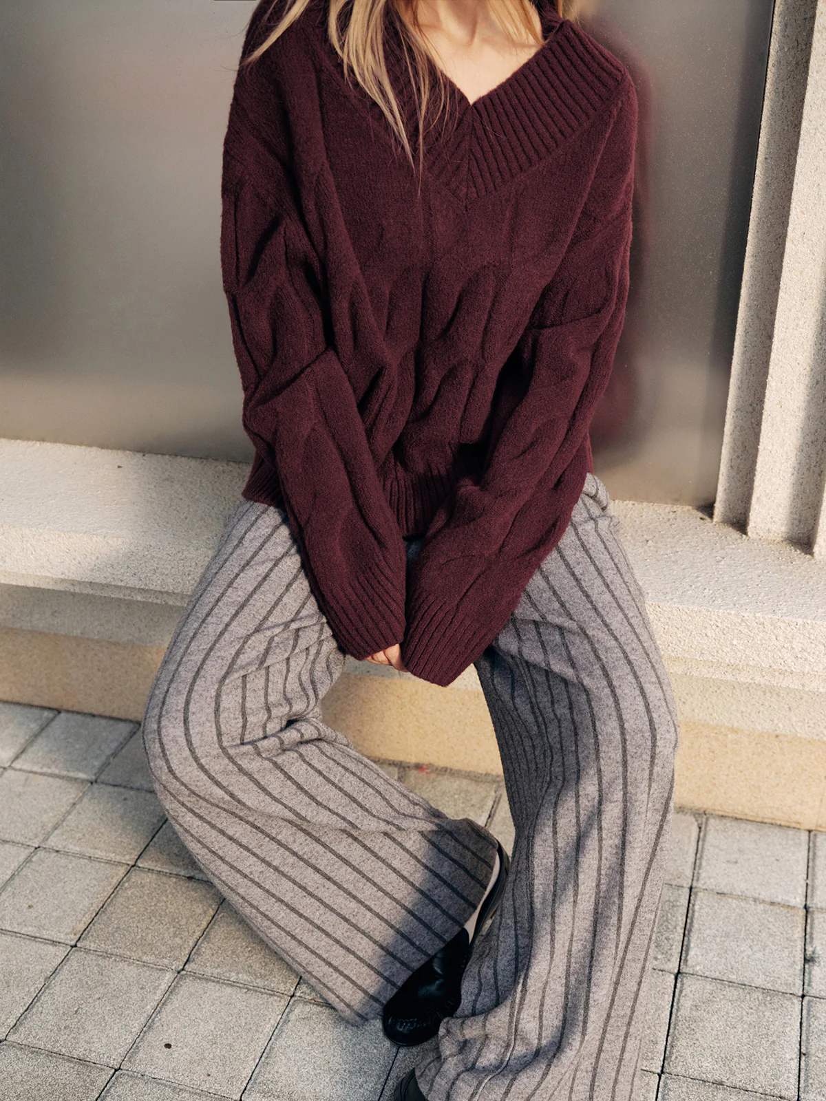 Wool-Blend Cable Knit Sweater - Wholesalesil