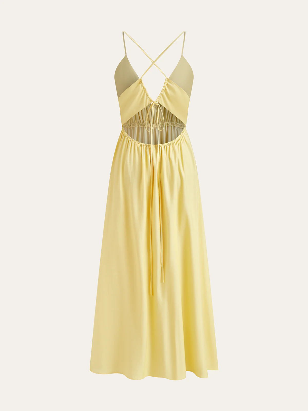 Spaghetti Strap Maxi Dress with Ruched Waist and Crisscross Back - Wholesalesil