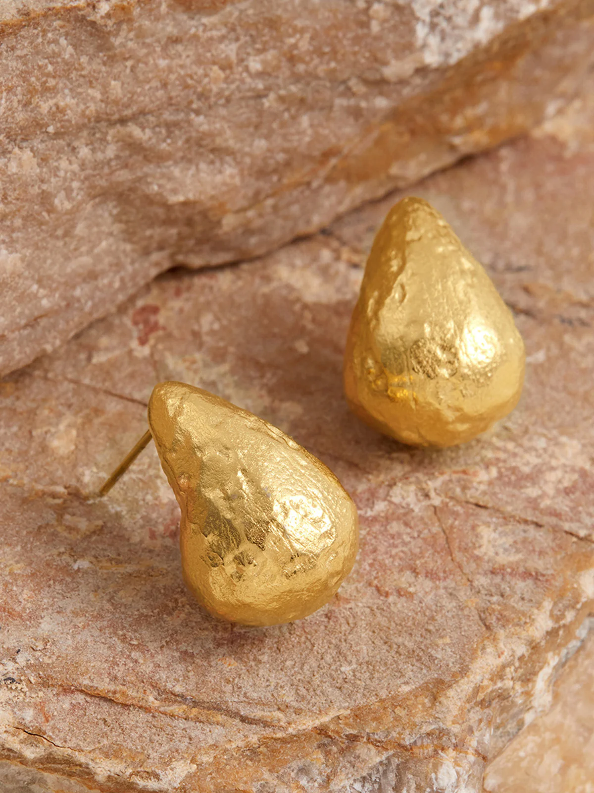 Gold-Tone Textured Teardrop Stud Earrings - Wholesalesil