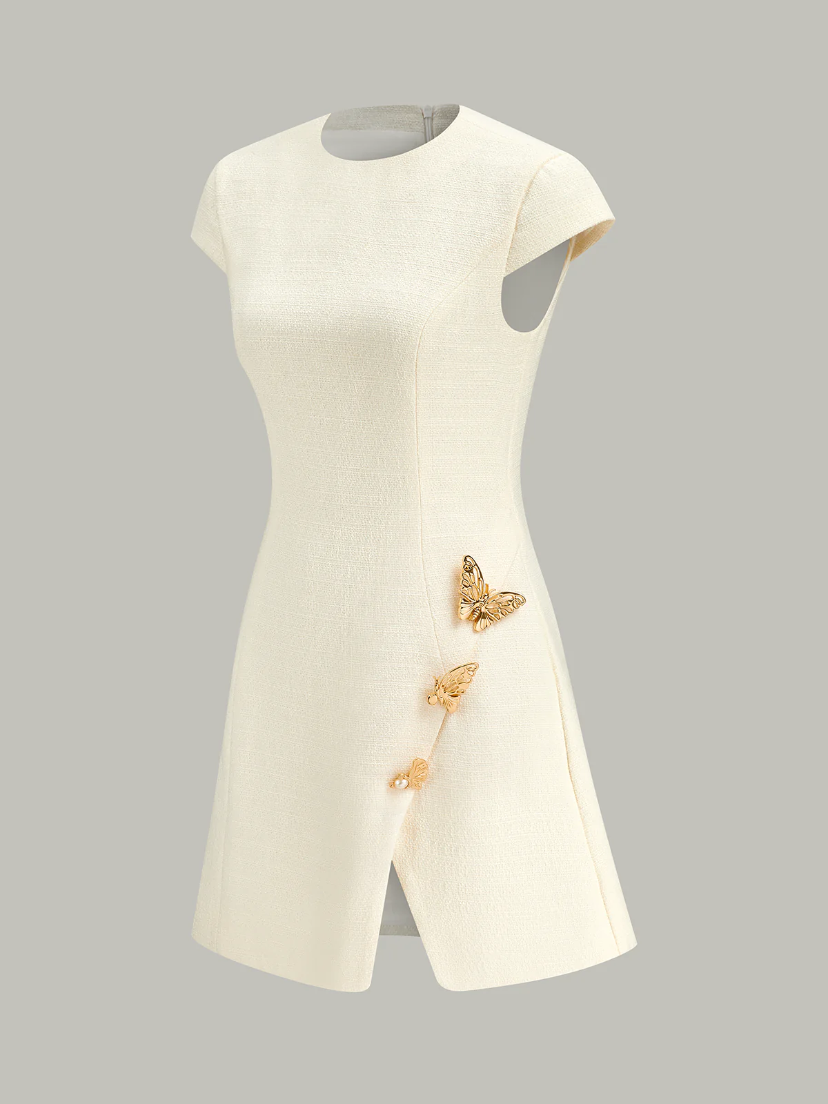Butterfly Embellished Cap Sleeve Dress - Wholesalesil