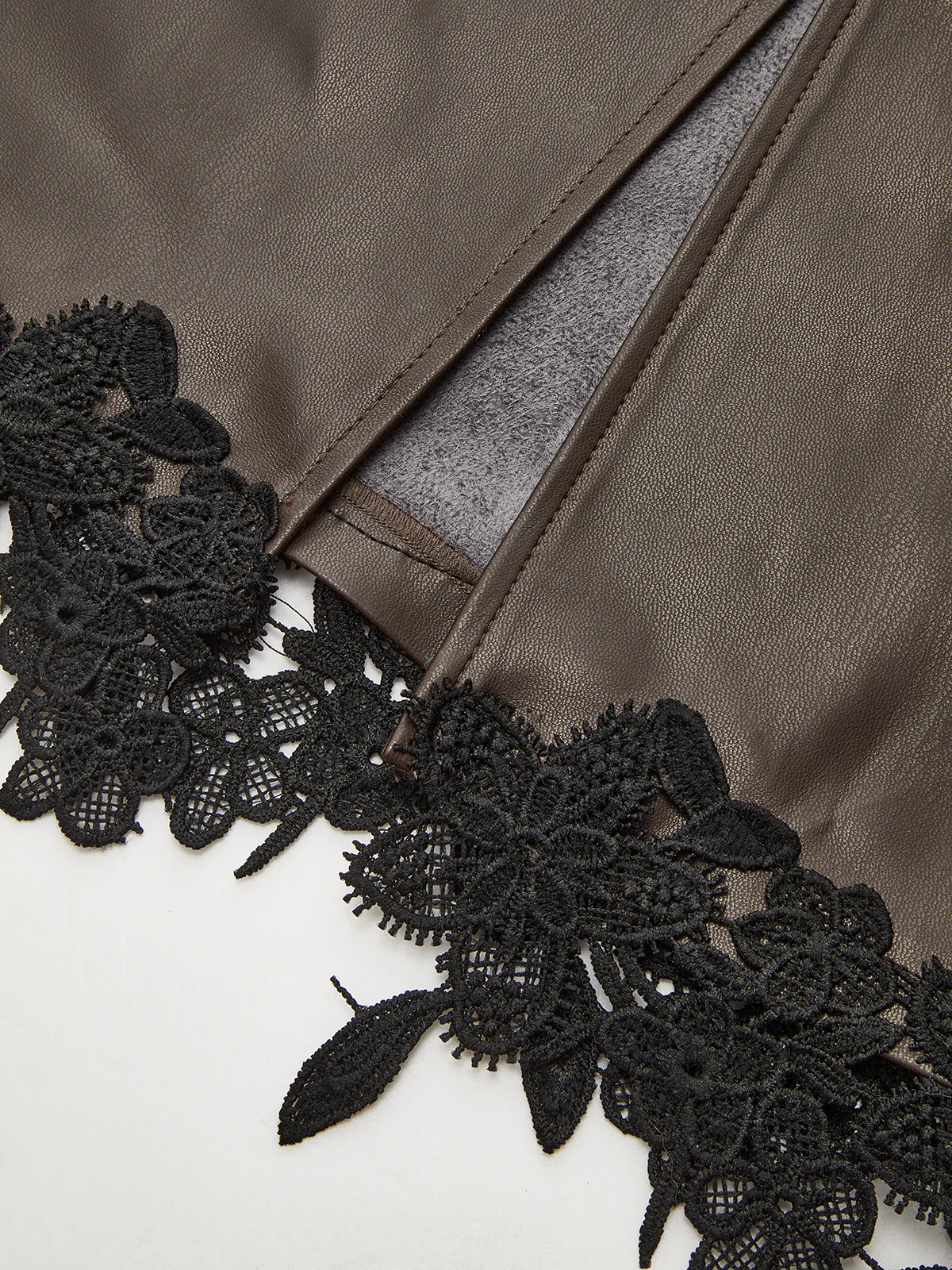 Lace Trim PU Leather Sleeveless Maxi Dress - Wholesalesil