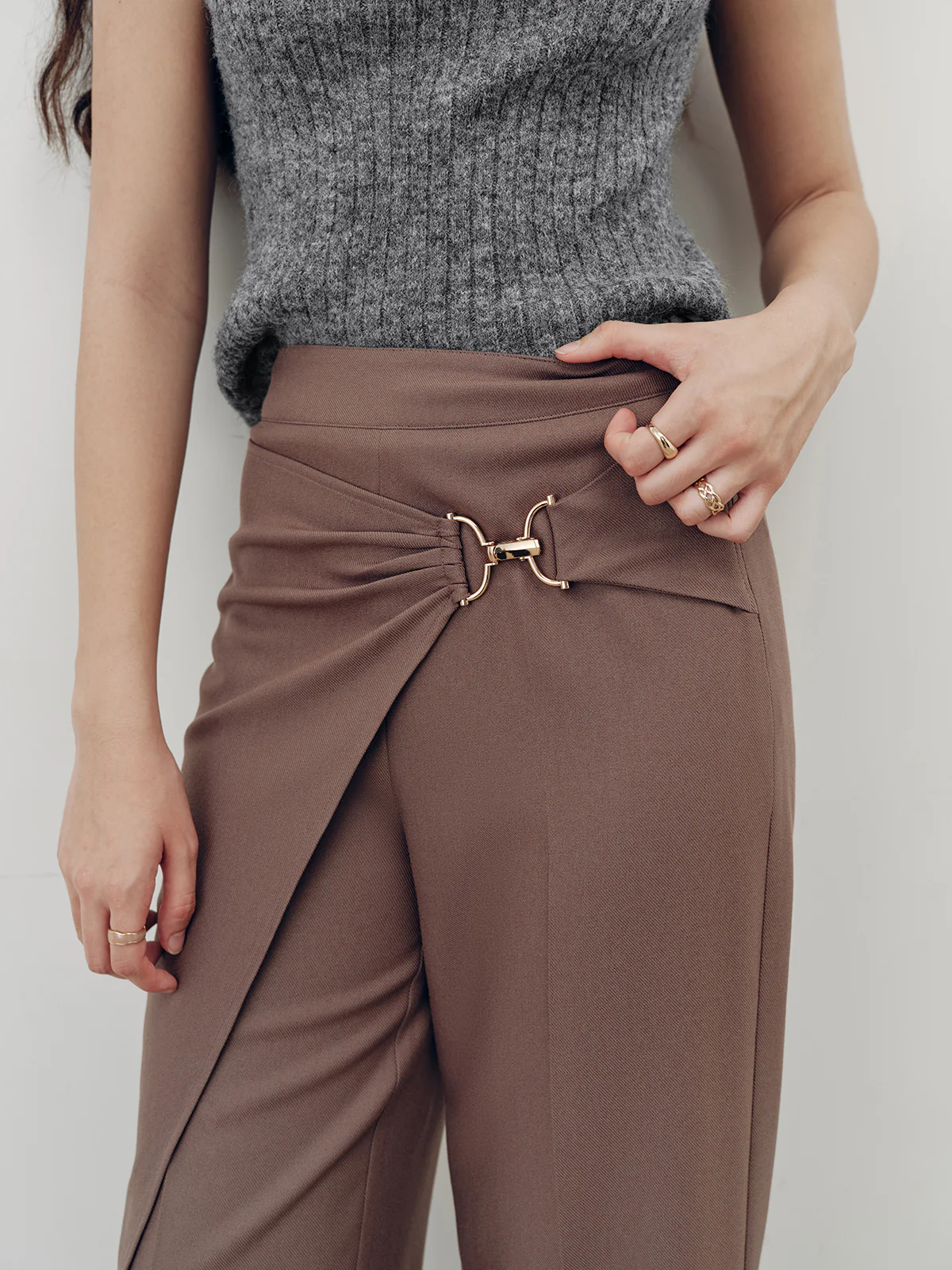Overlap Detail Mid-Waist Pants - Wholesalesil