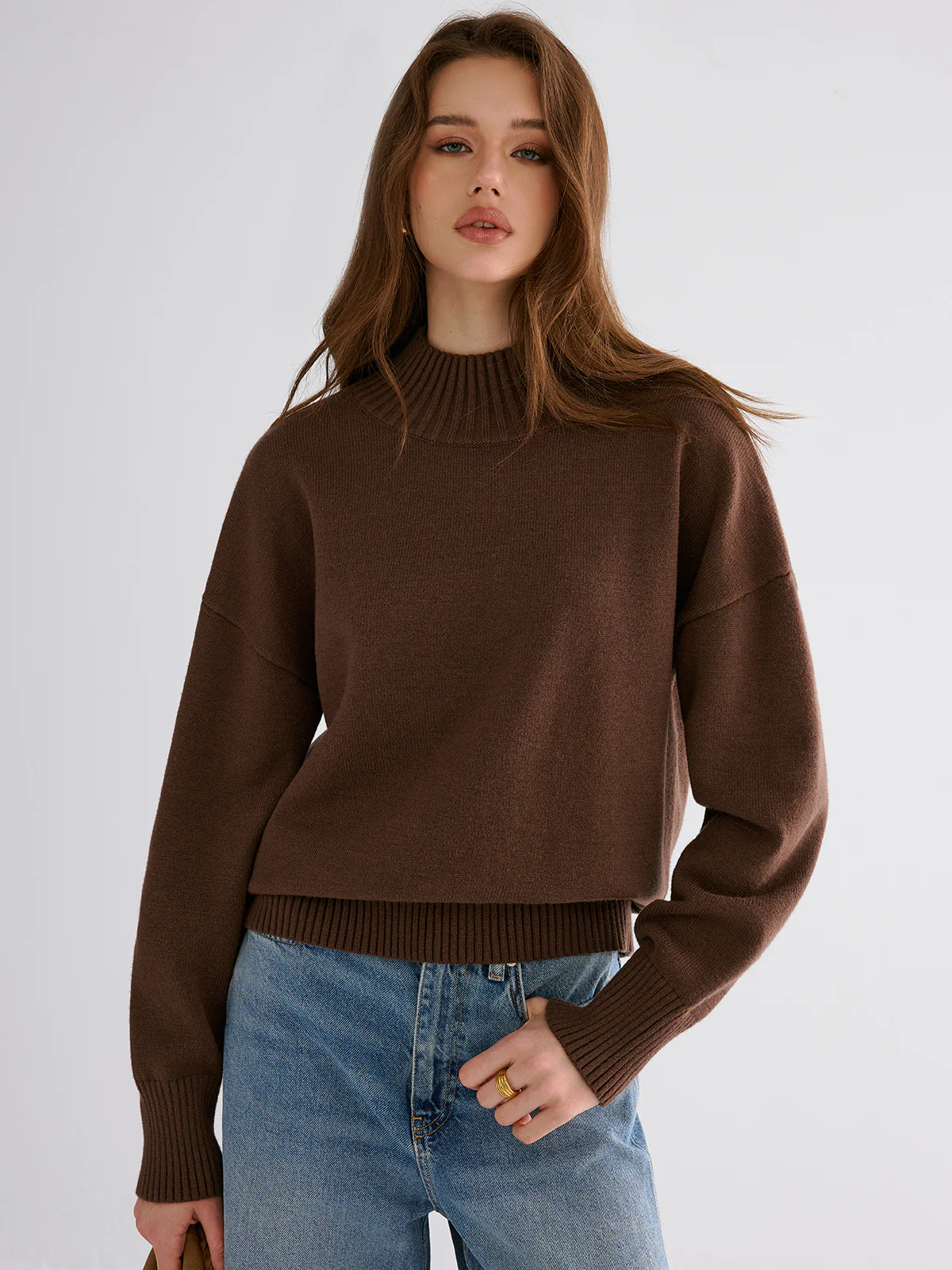 Oversized Drop Shoulder Crew Neck Sweater - Wholesalesil