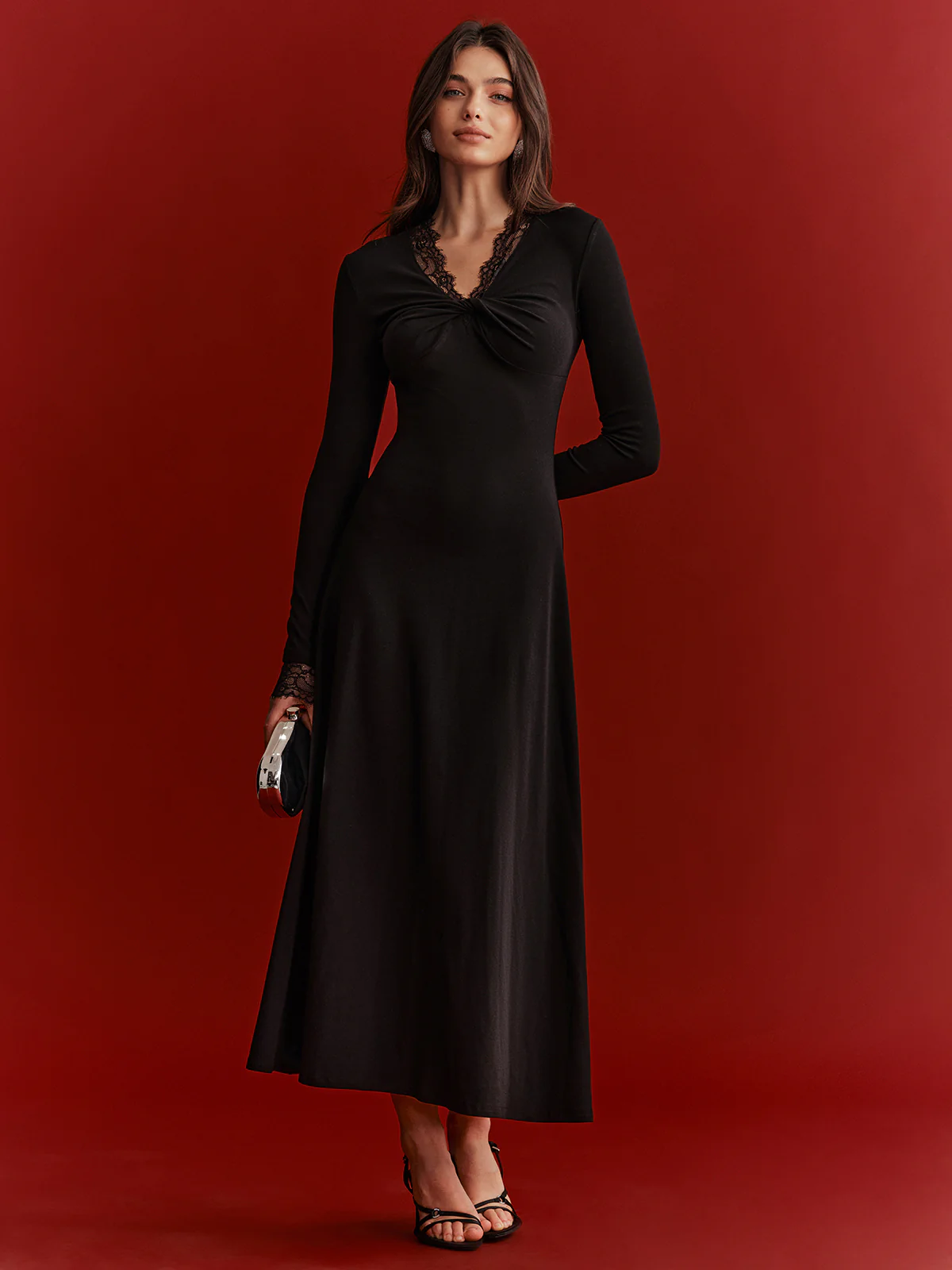 Lace Trim Twist Maxi Dress - Wholesalesil