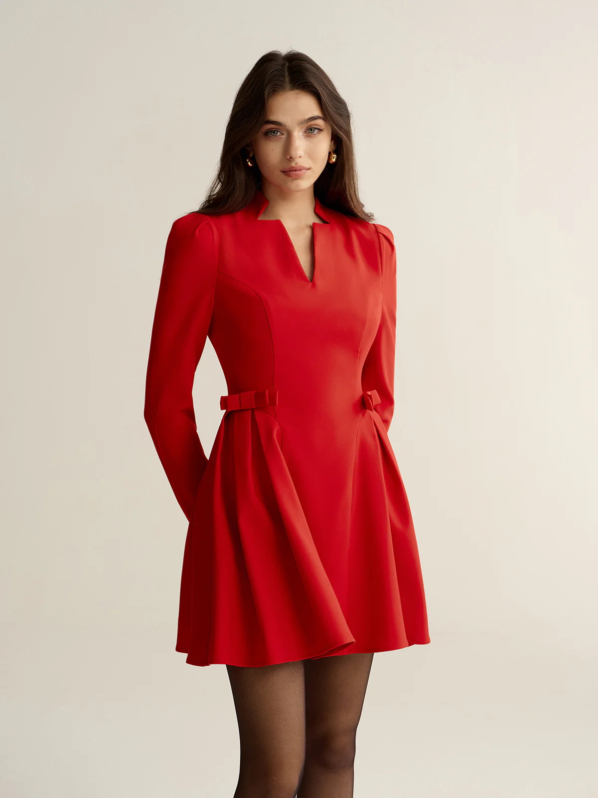 V-Neck Bow Detail Mini Dress - Wholesalesil