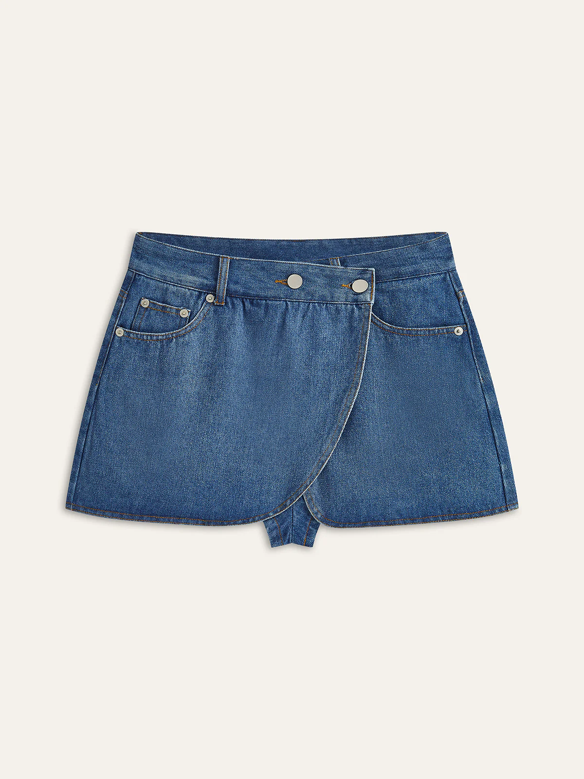 Pocketed Asymmetric Denim Skirt - Wholesalesil