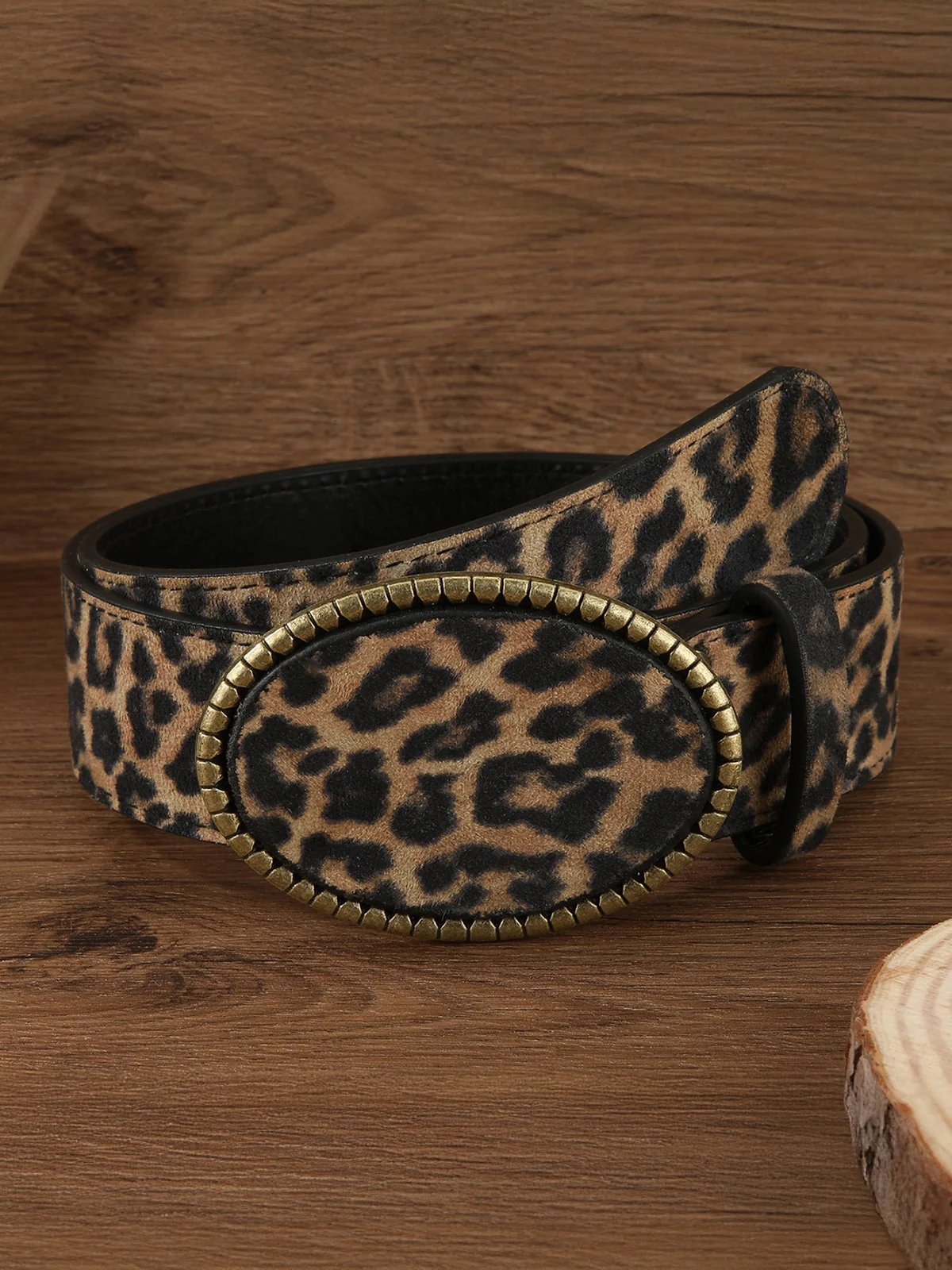 Leopard Print PU Leather Belt - Wholesalesil
