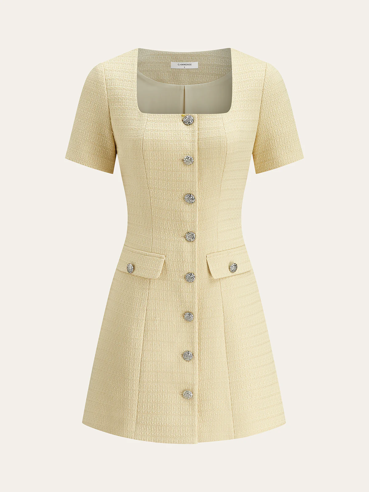 Tweed Square-Neck Button Mini Dress - Wholesalesil
