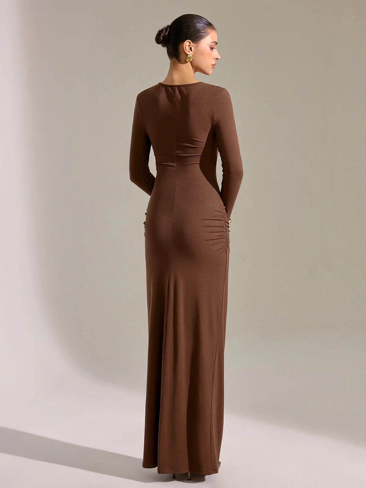 Metal Detail Long Sleeve Cut-Out Maxi Dress - Wholesalesil