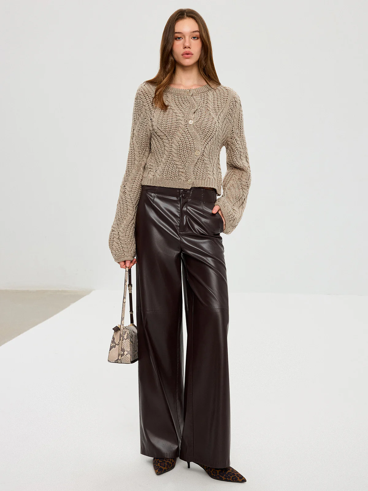 Wool Blend Cable Knit Cardigan - Wholesalesil