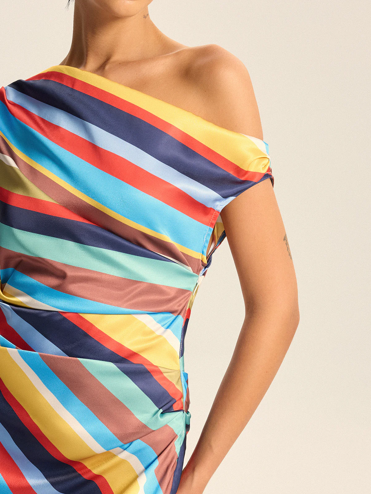Colorful Striped One-Shoulder Maxi Dress - Wholesalesil