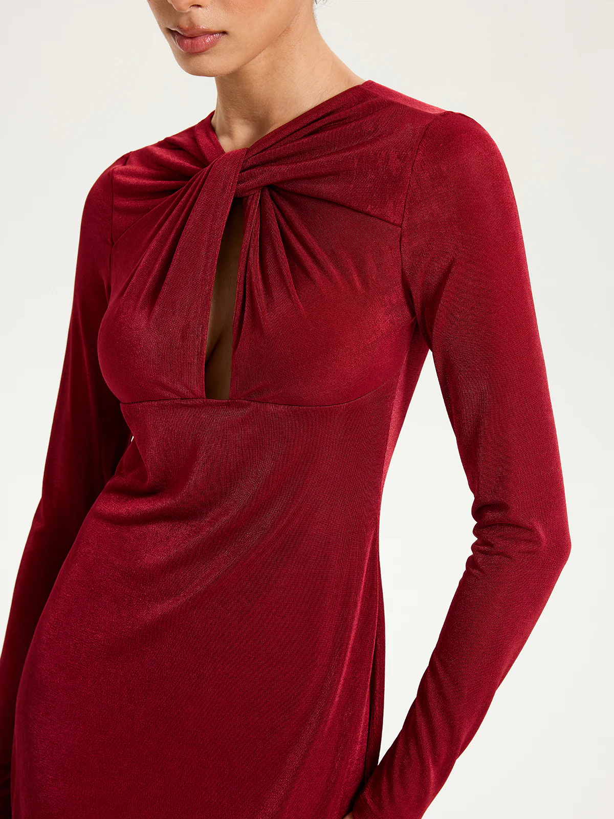 Knot-Front Long Sleeve Mini Dress - Wholesalesil