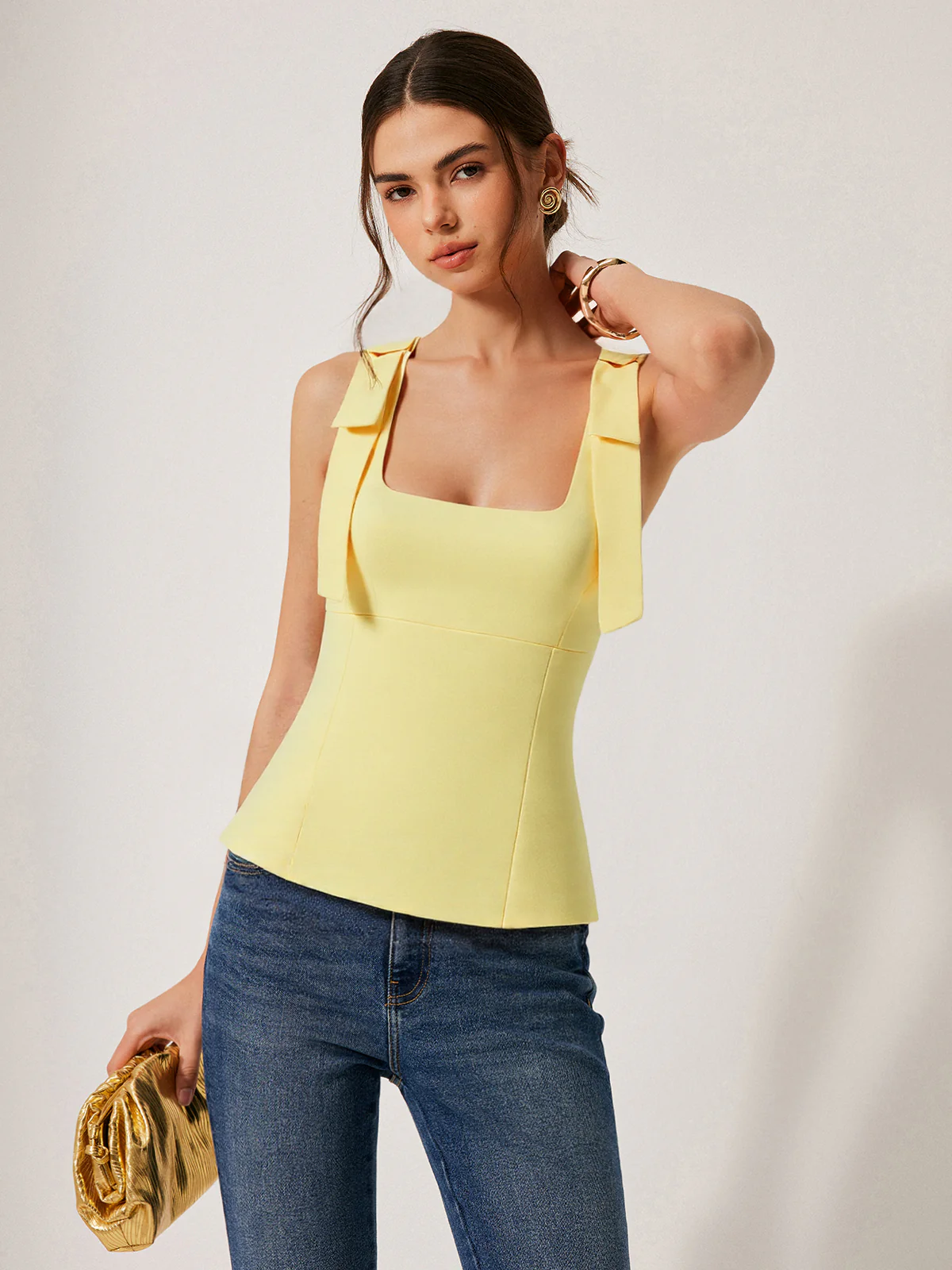 Bow-Tie Strap Waist-Cinching Top - Wholesalesil