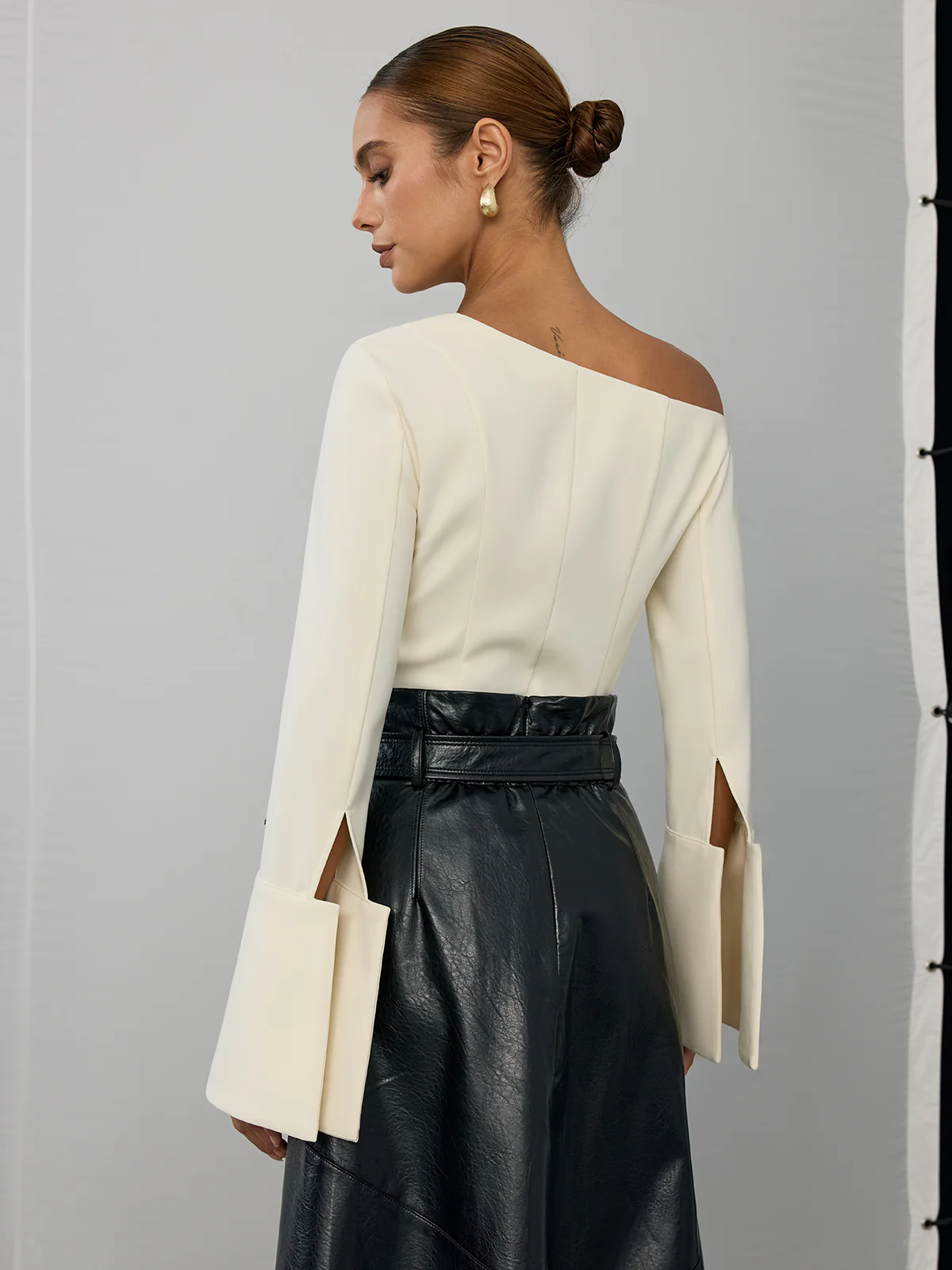Asymmetric Off-Shoulder Bell-Sleeve Top - Wholesalesil