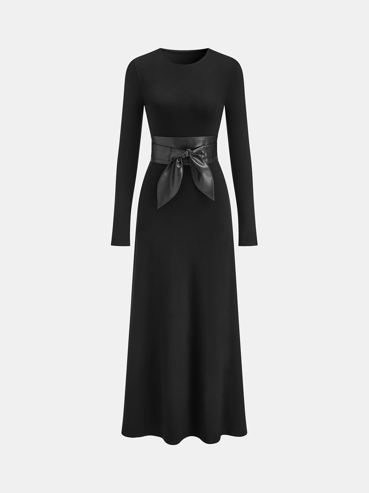Long Sleeve Maxi Dress with Wide Belt - Wholesalesil
