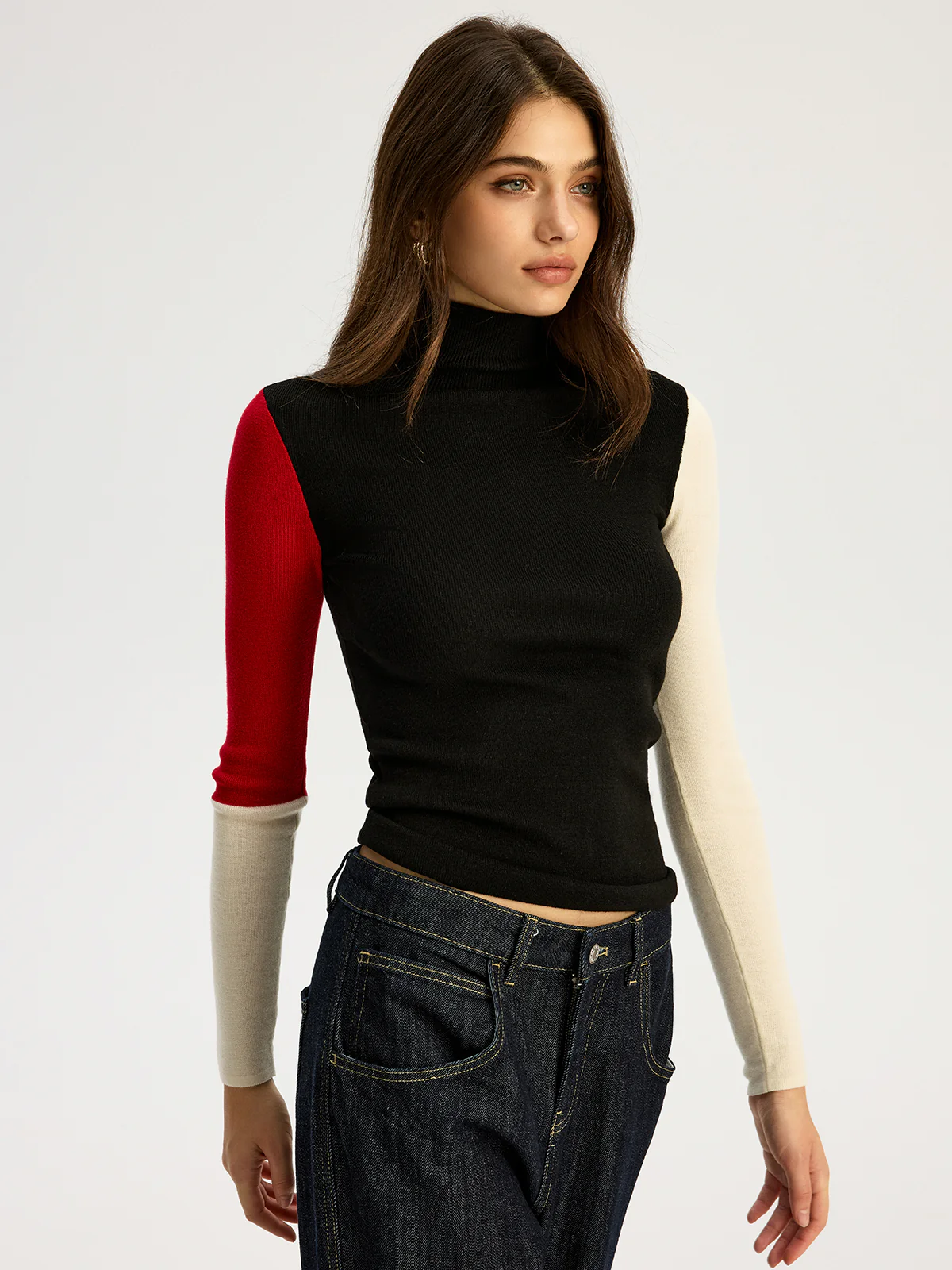 High Neck Color Block Sweater - Wholesalesil