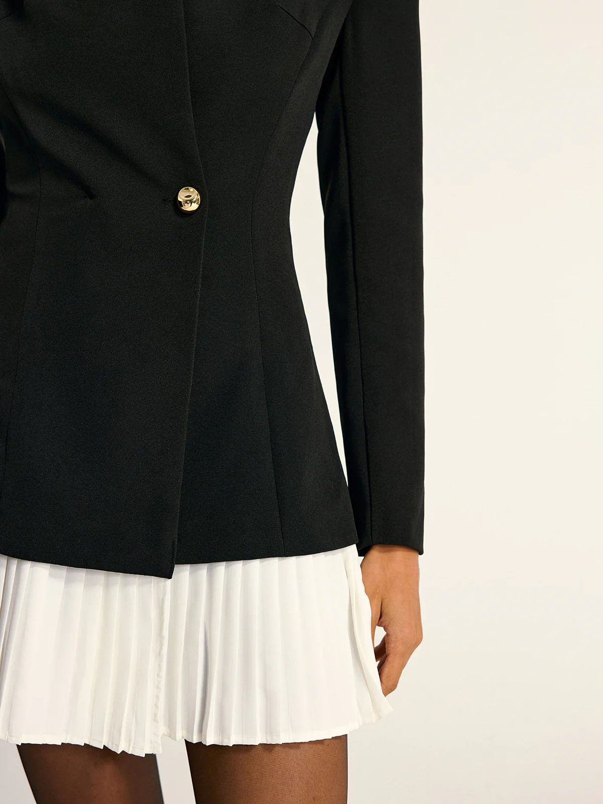 Contrast Pleated Hem Blazer Dress - Wholesalesil