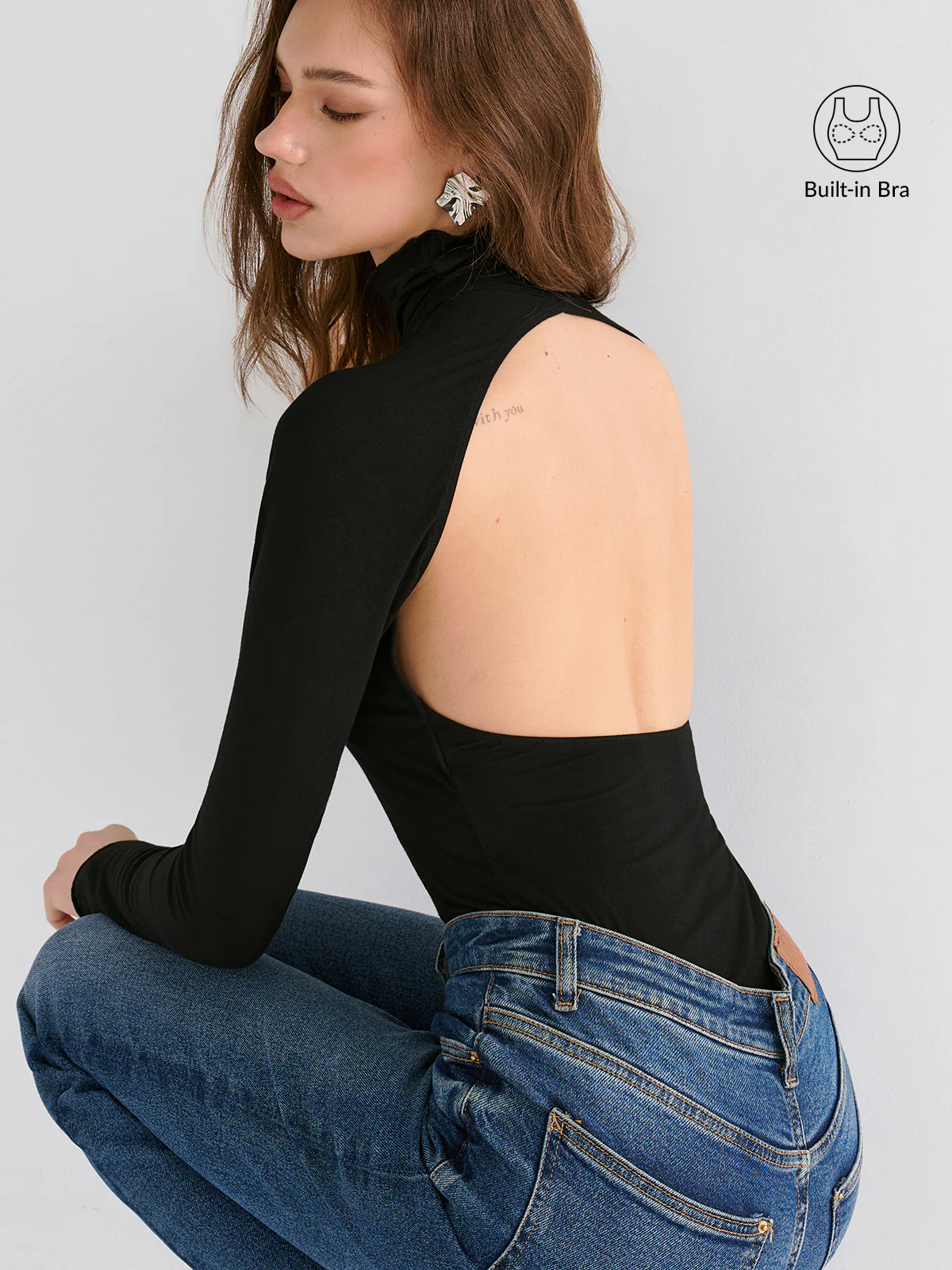 Bra Free Soft Line Open Back Long Sleeve Shirt - Wholesalesil