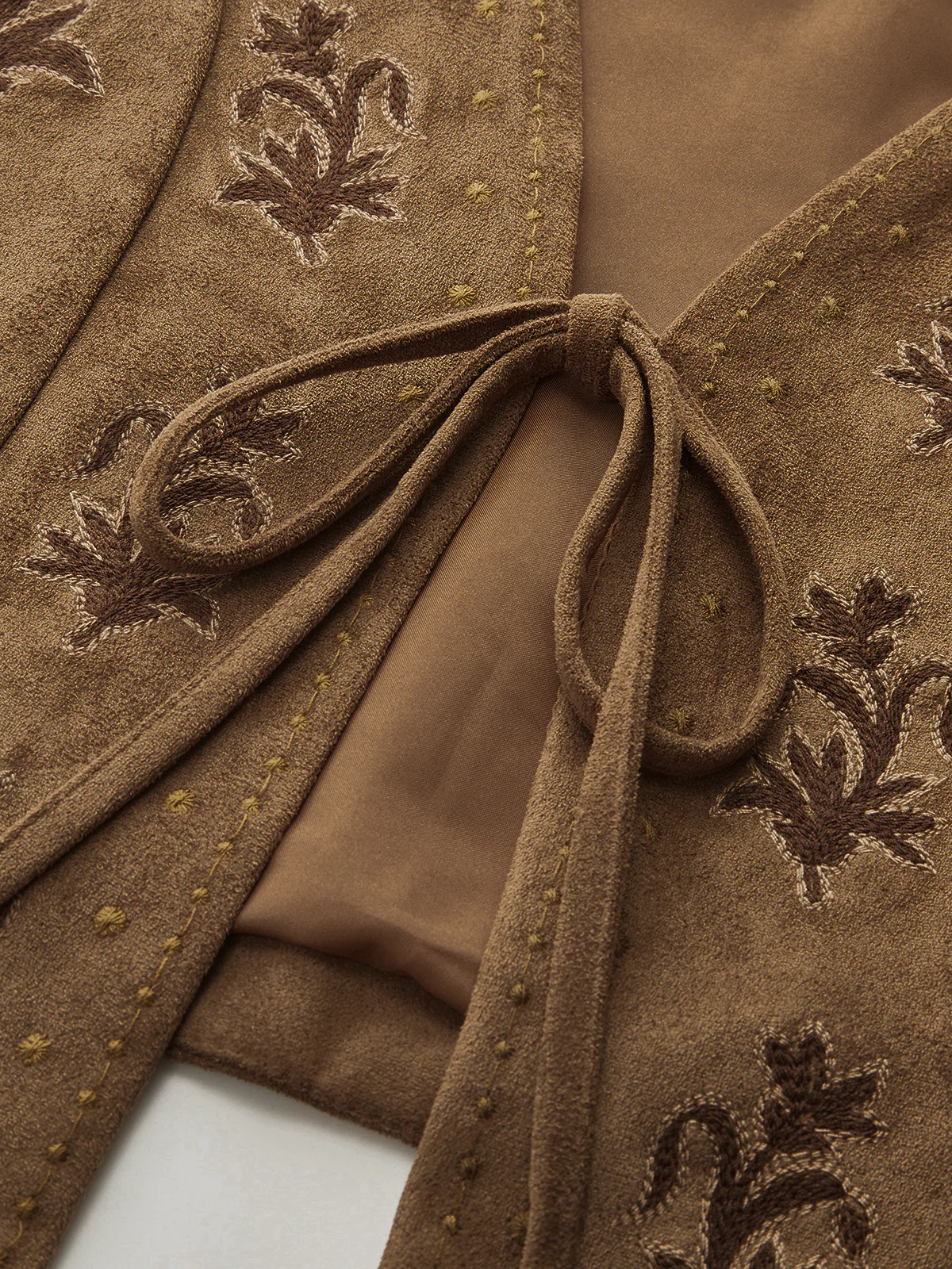 Suede Effect Embroidered Tie-Front Vest - Wholesalesil