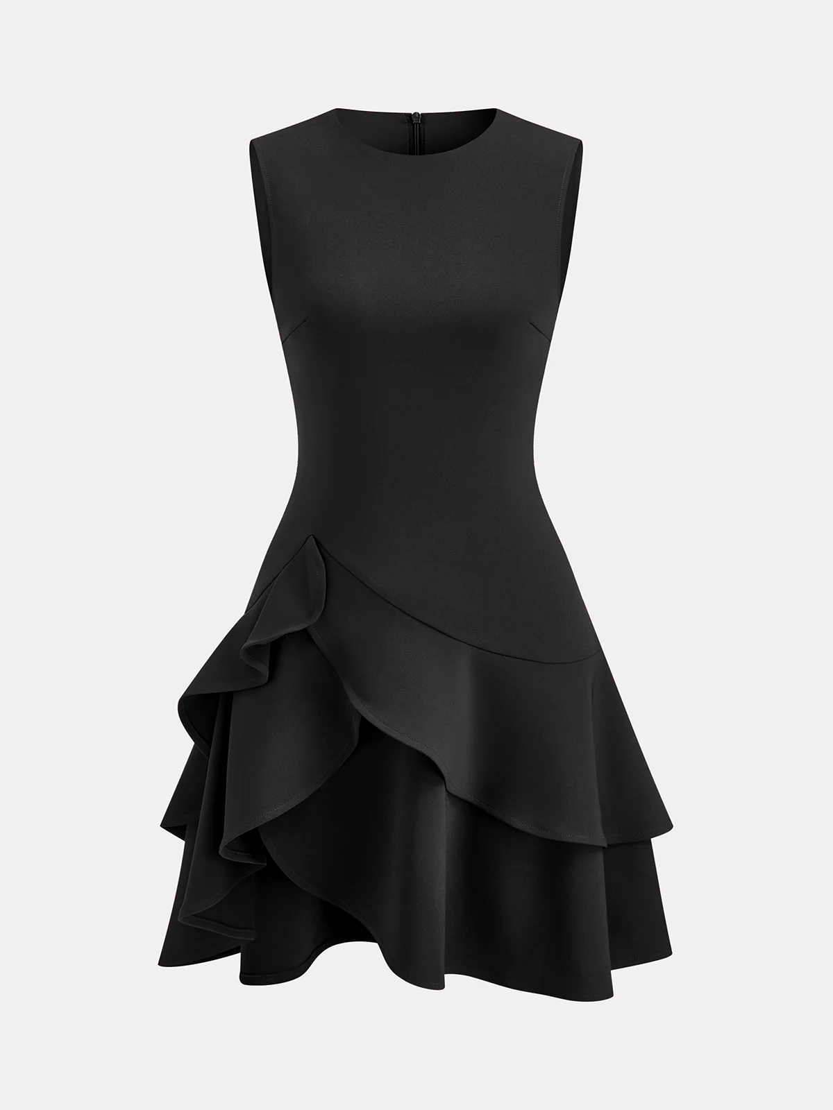 Asymmetric Ruffle Hem Sleeveless Mini Dress - Wholesalesil