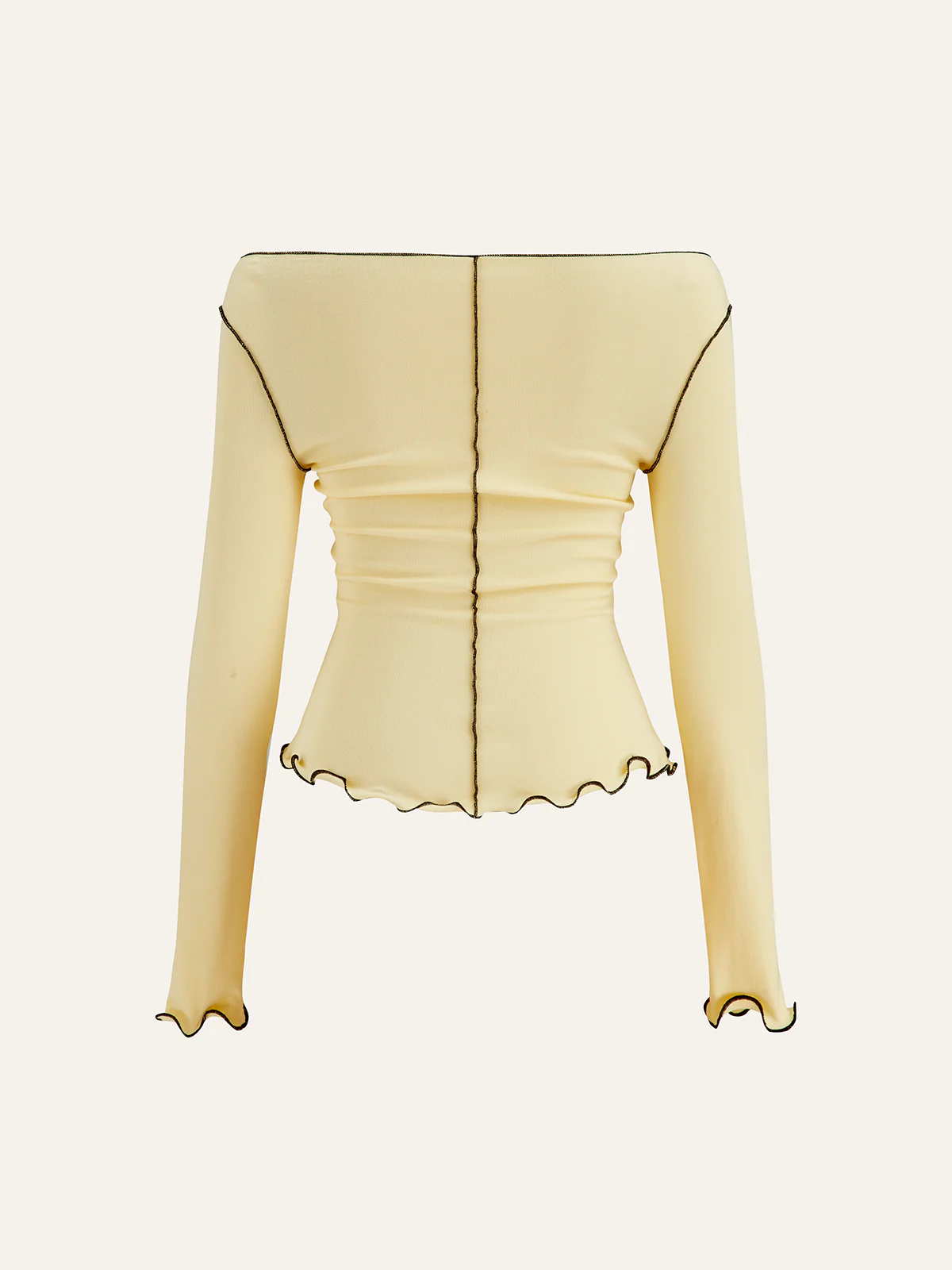 Long Sleeve Contrast Trim Ruffled T-Shirt - Wholesalesil