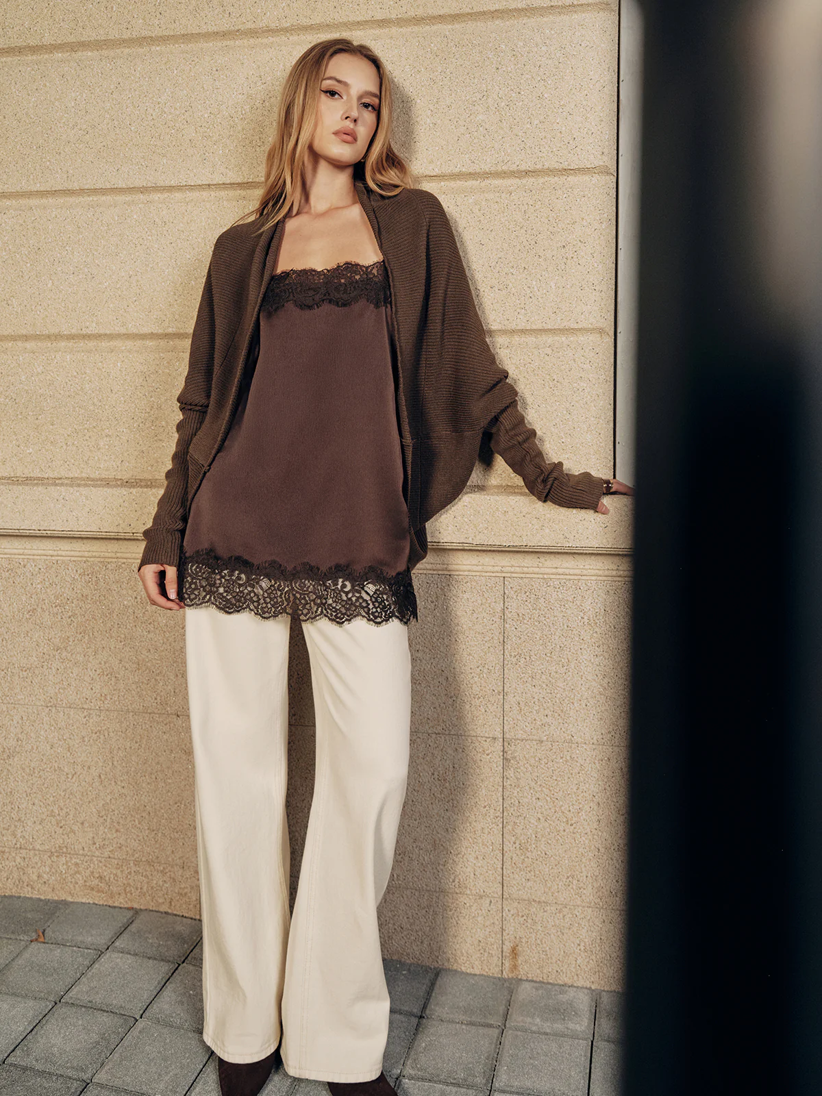 Wool Blend Batwing Sleeve Cardigan - Wholesalesil