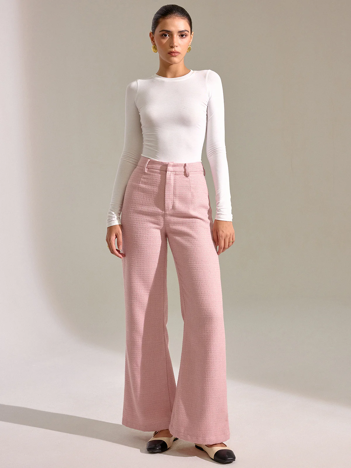 Textured Mid-Waist Straight Leg Pants - Wholesalesil