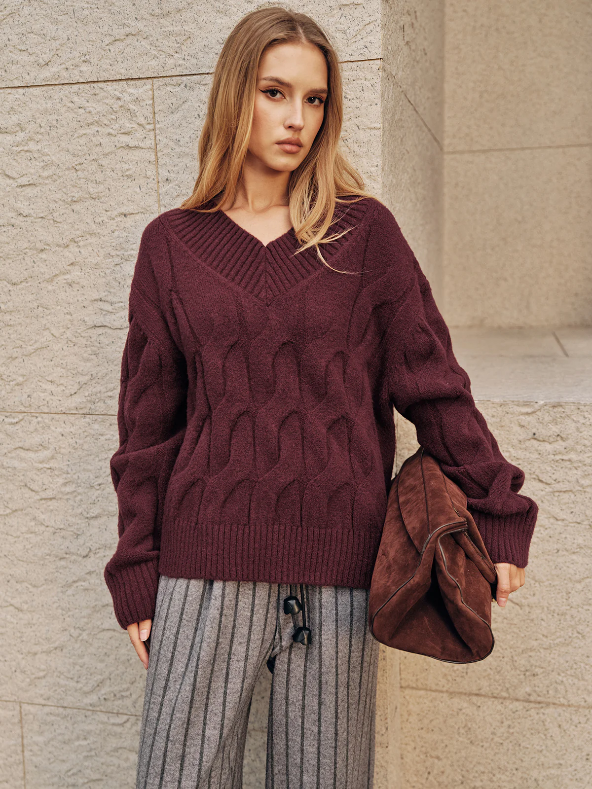 Wool-Blend Cable Knit Sweater - Wholesalesil