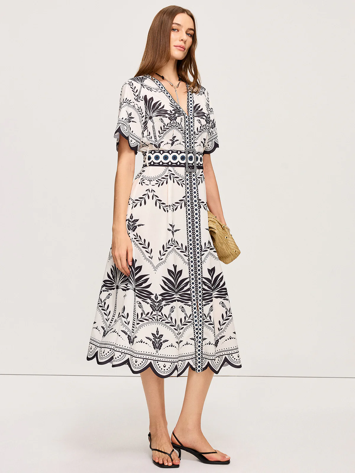 Boho Floral V-Neck Midi Dress - Wholesalesil